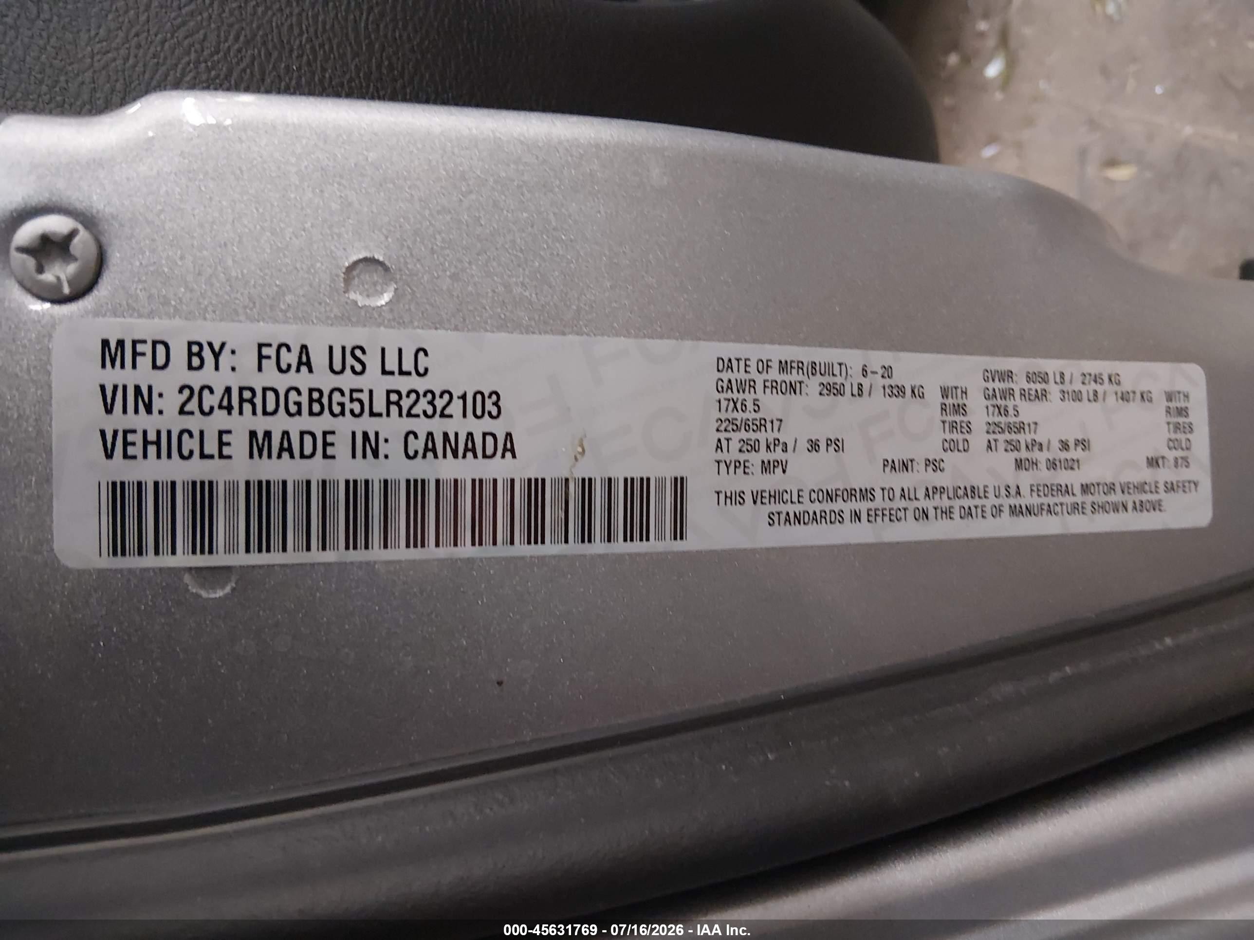 2020 Dodge Grand Caravan Se Plus Silver vin: 2C4RDGBG5LR232103