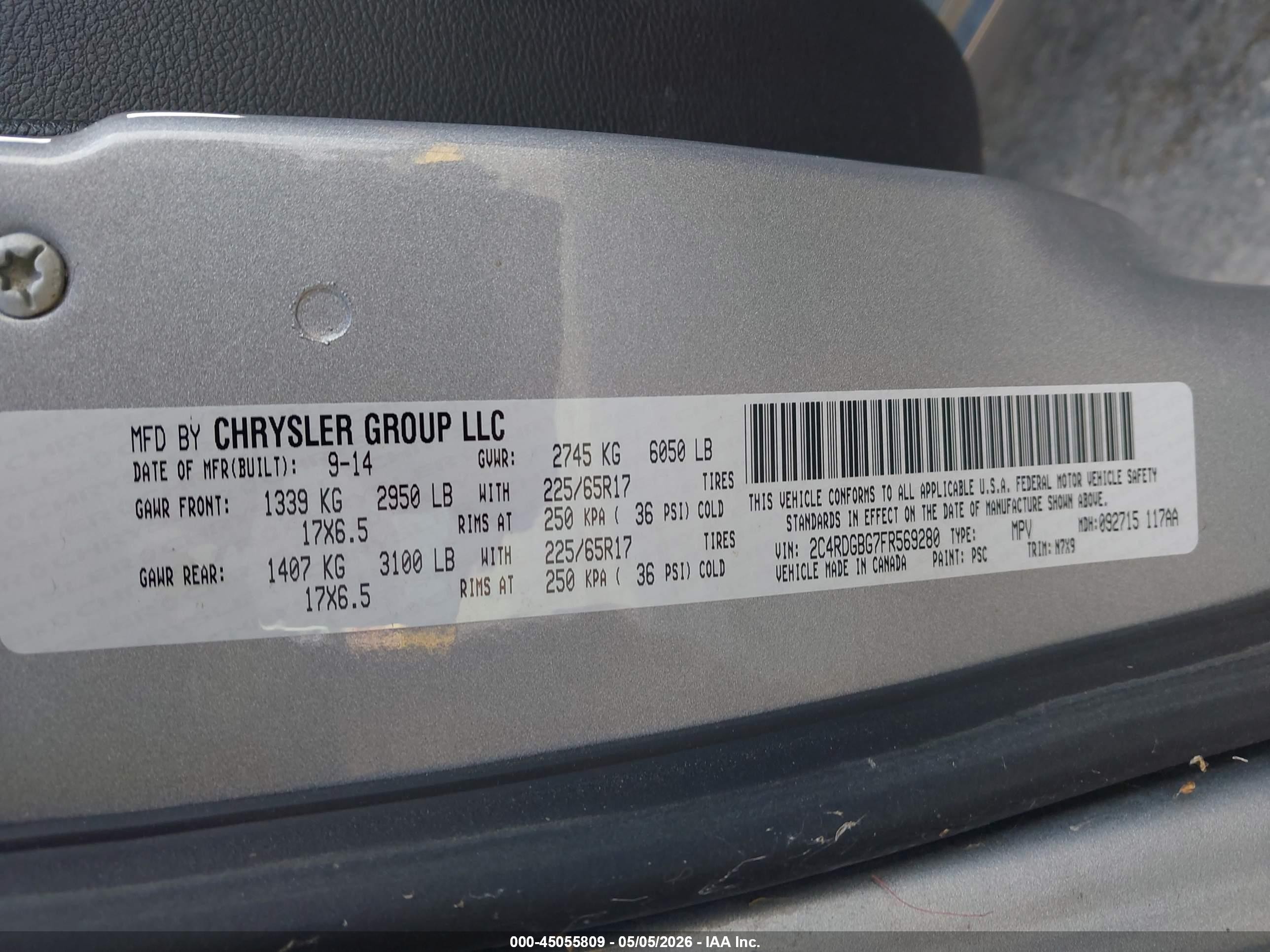 2015 Dodge Grand Caravan Se Серый vin: 2C4RDGBG7FR569280