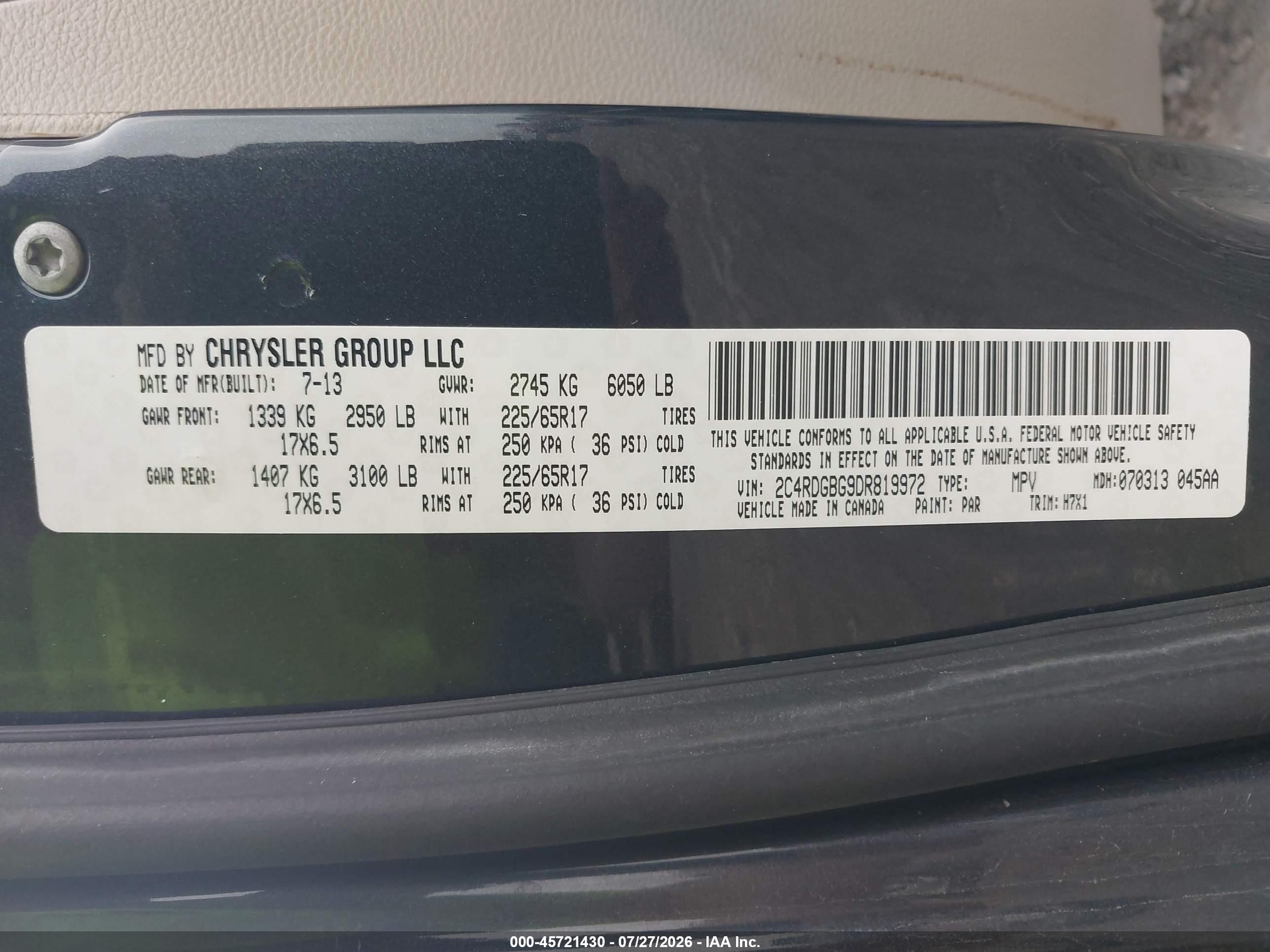 2013 Dodge Grand Caravan American Value Pkg Black vin: 2C4RDGBG9DR819972