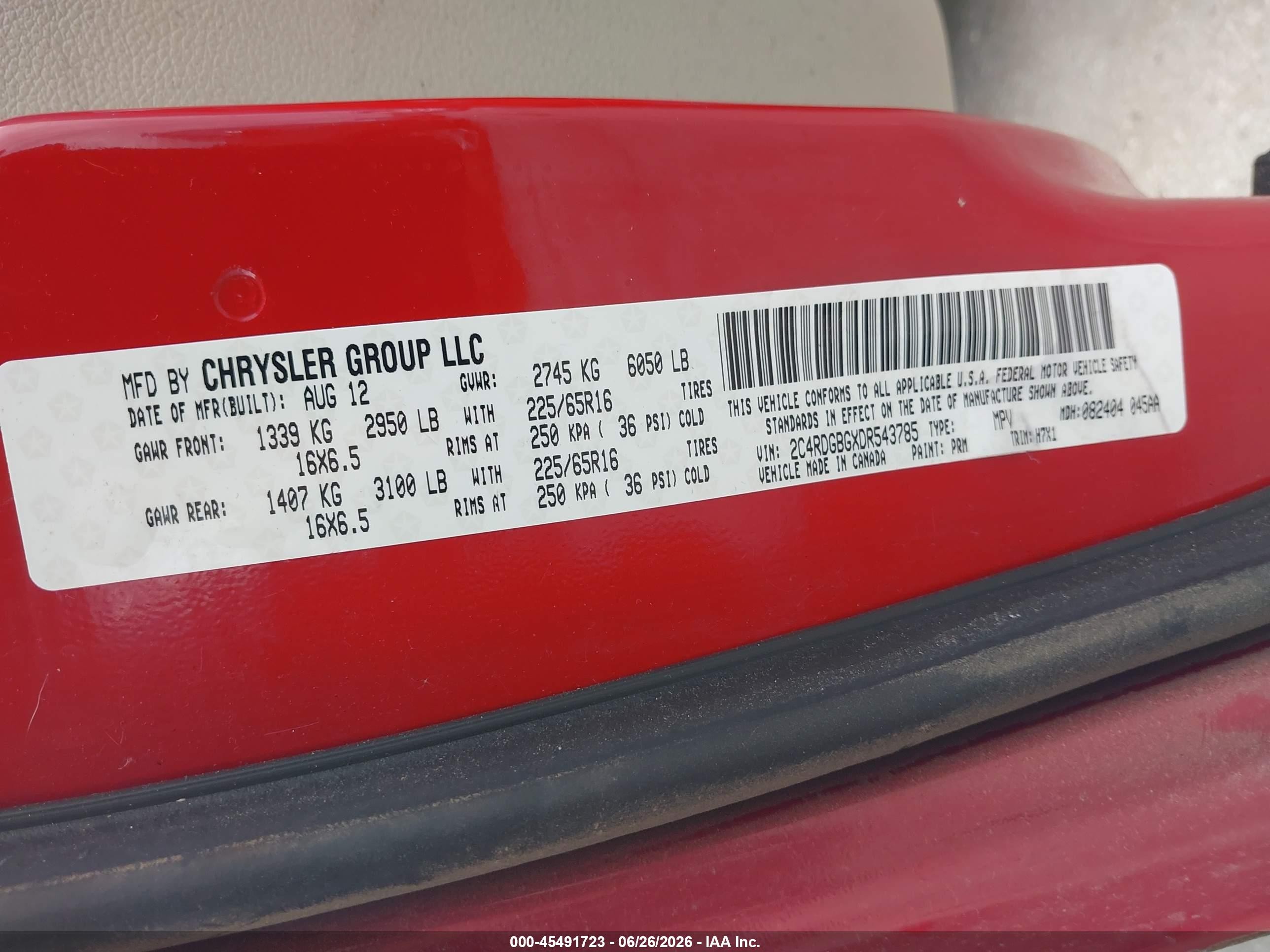 2013 Dodge Grand Caravan American Value Pkg Red vin: 2C4RDGBGXDR543785