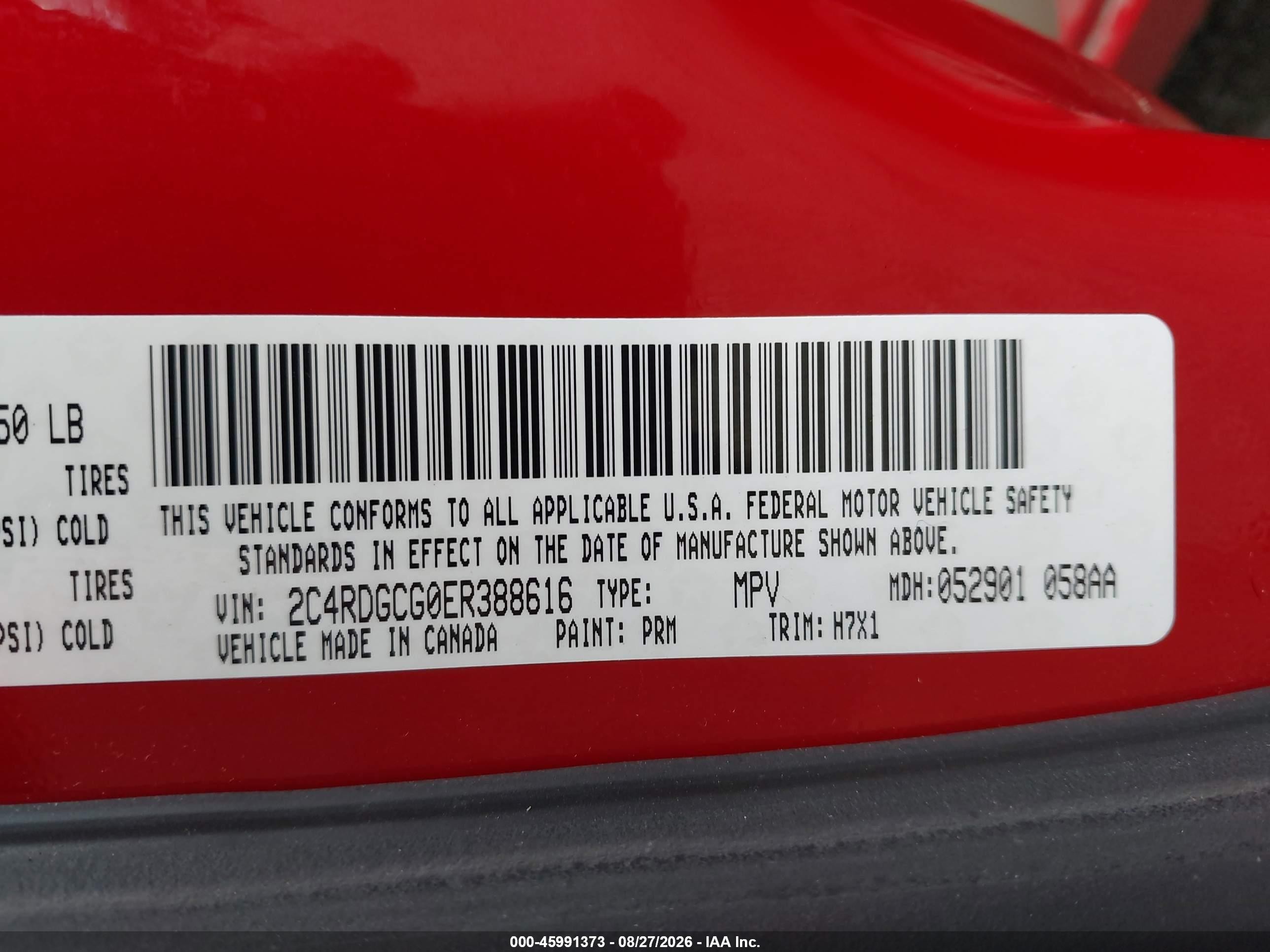2014 Dodge Grand Caravan Sxt Red vin: 2C4RDGCG0ER388616