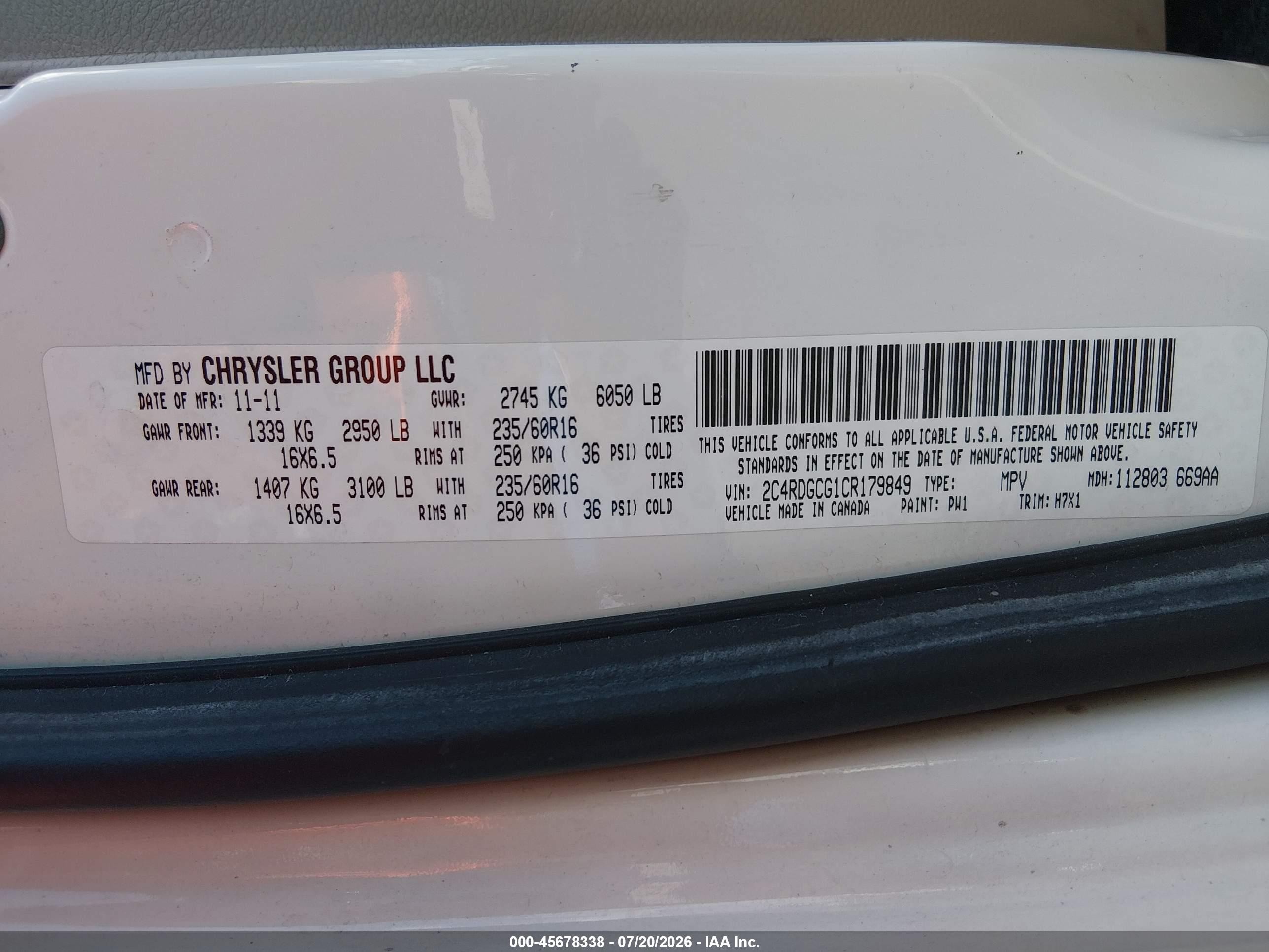 2012 Dodge Grand Caravan Sxt White vin: 2C4RDGCG1CR179849