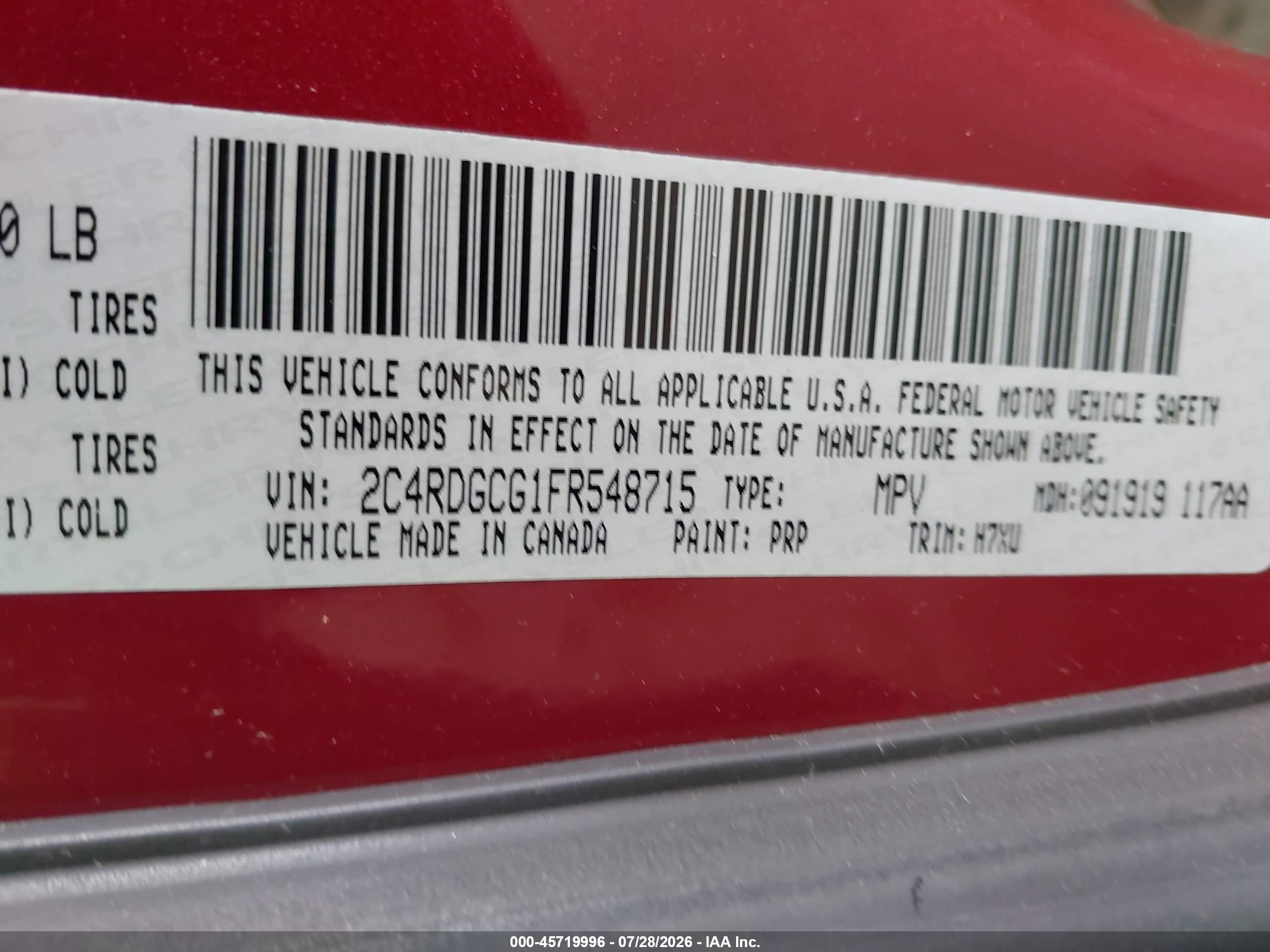 2015 Dodge Grand Caravan Sxt Burgundy vin: 2C4RDGCG1FR548715