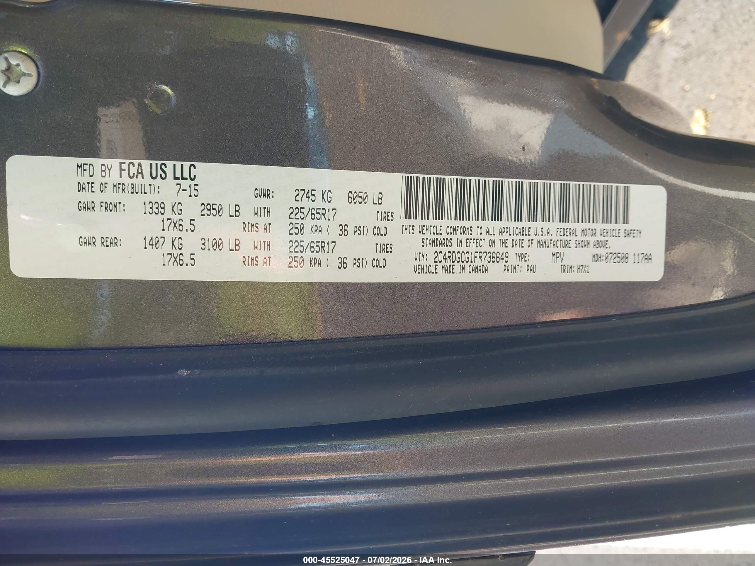 2015 Dodge Grand Caravan Sxt Gray vin: 2C4RDGCG1FR736649