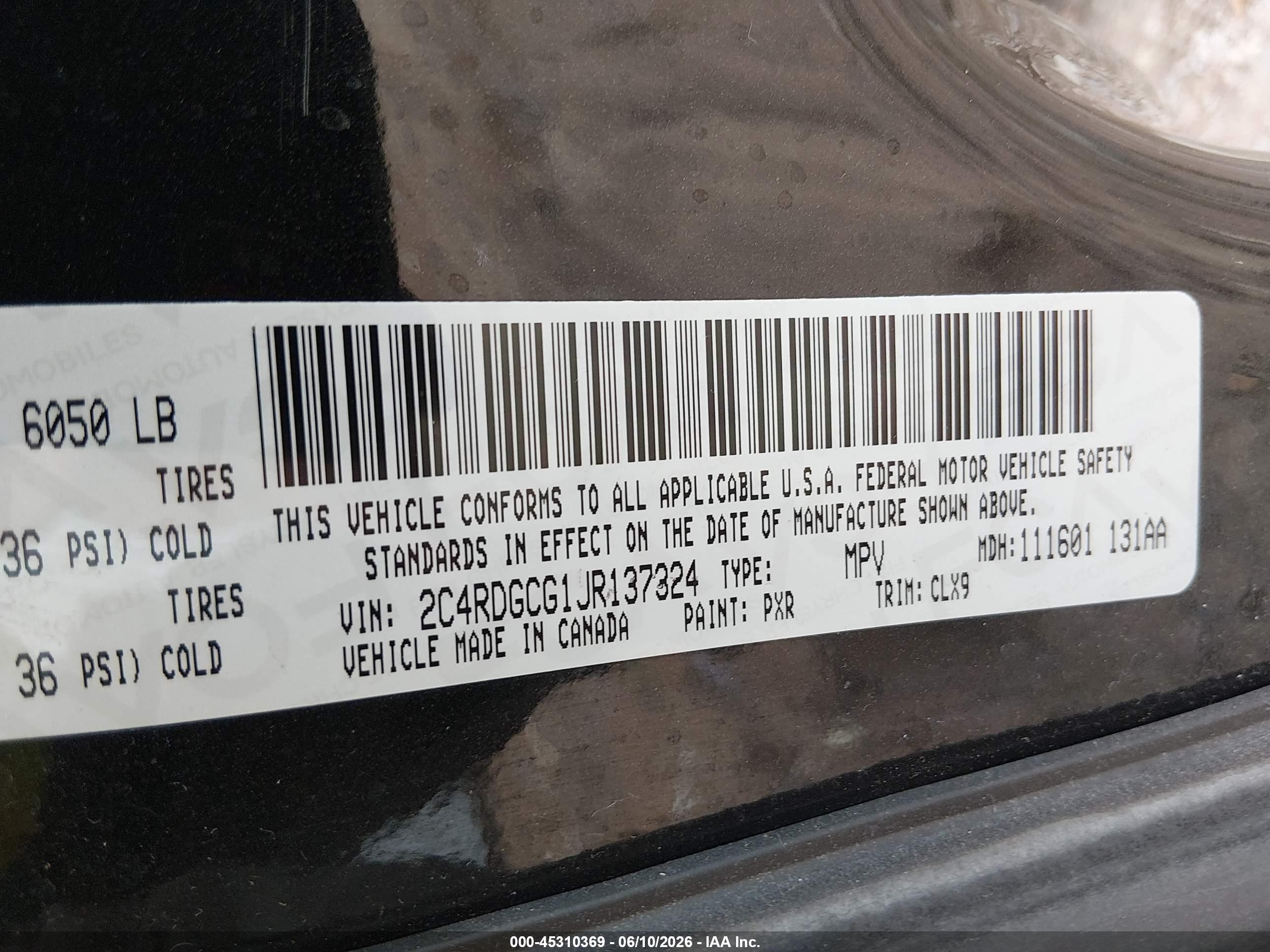 2018 Dodge Grand Caravan Sxt Black vin: 2C4RDGCG1JR137324