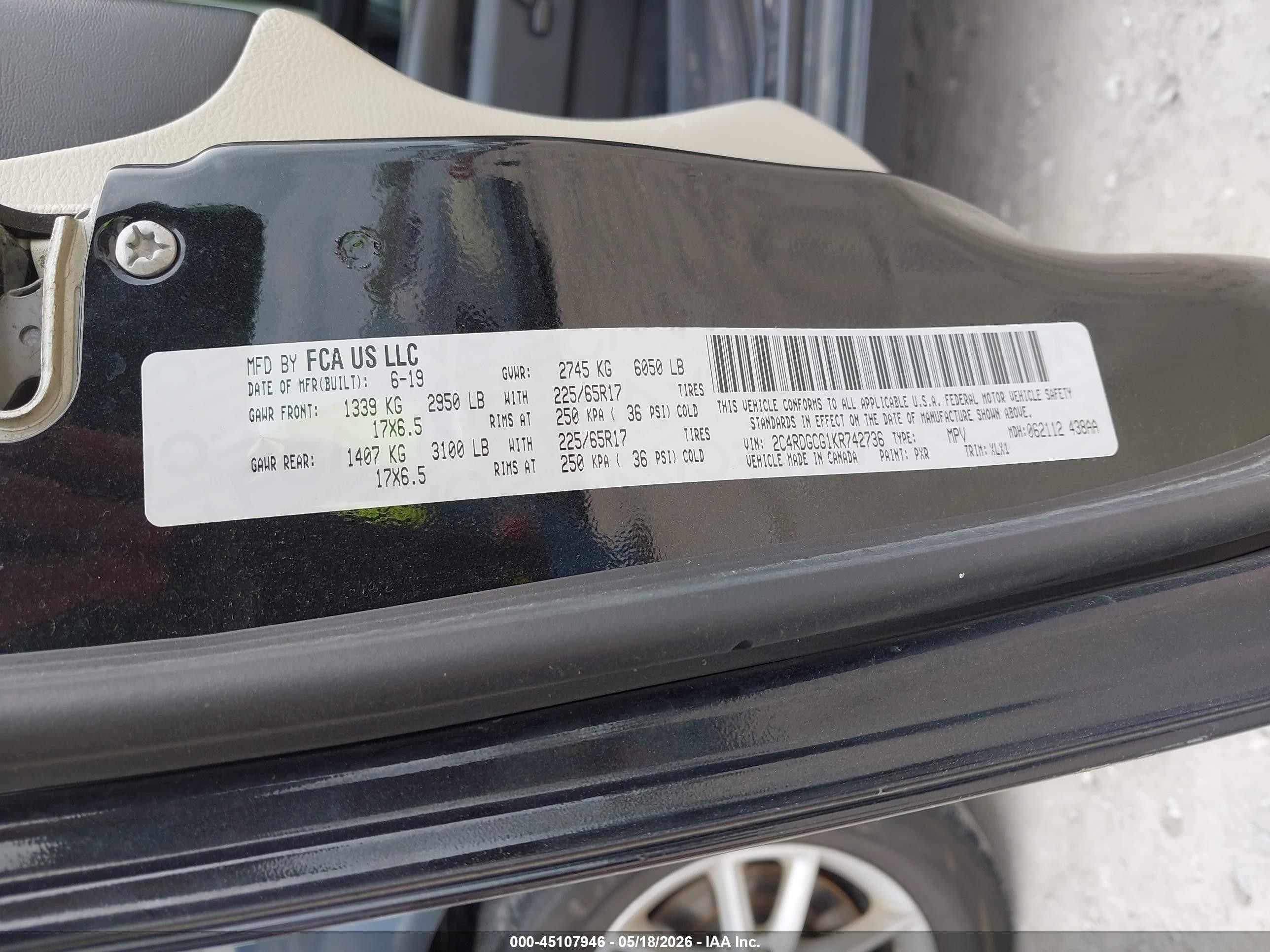 2019 Dodge Grand Caravan Sxt Черный vin: 2C4RDGCG1KR742736