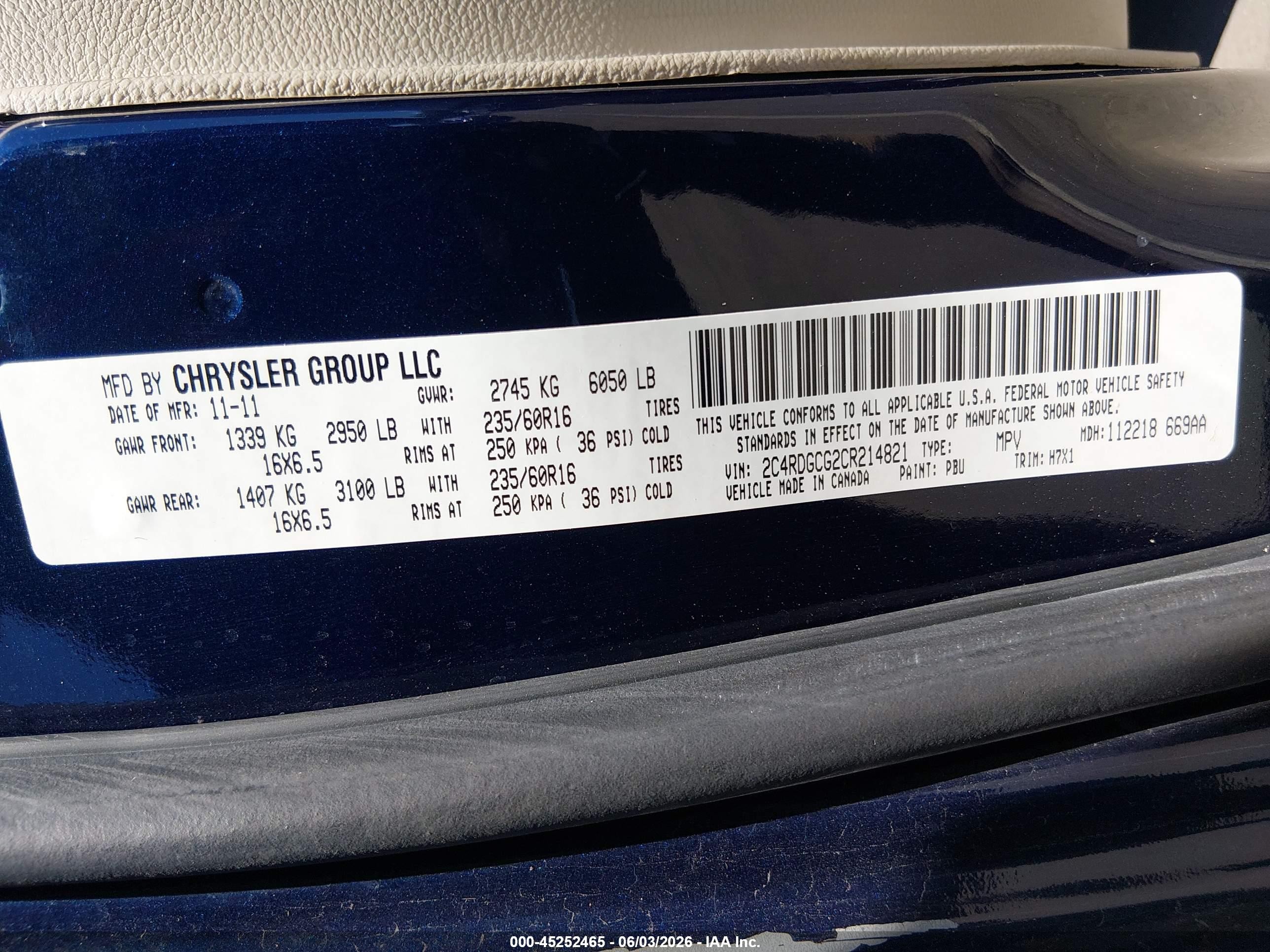 2012 Dodge Grand Caravan Sxt Blue vin: 2C4RDGCG2CR214821