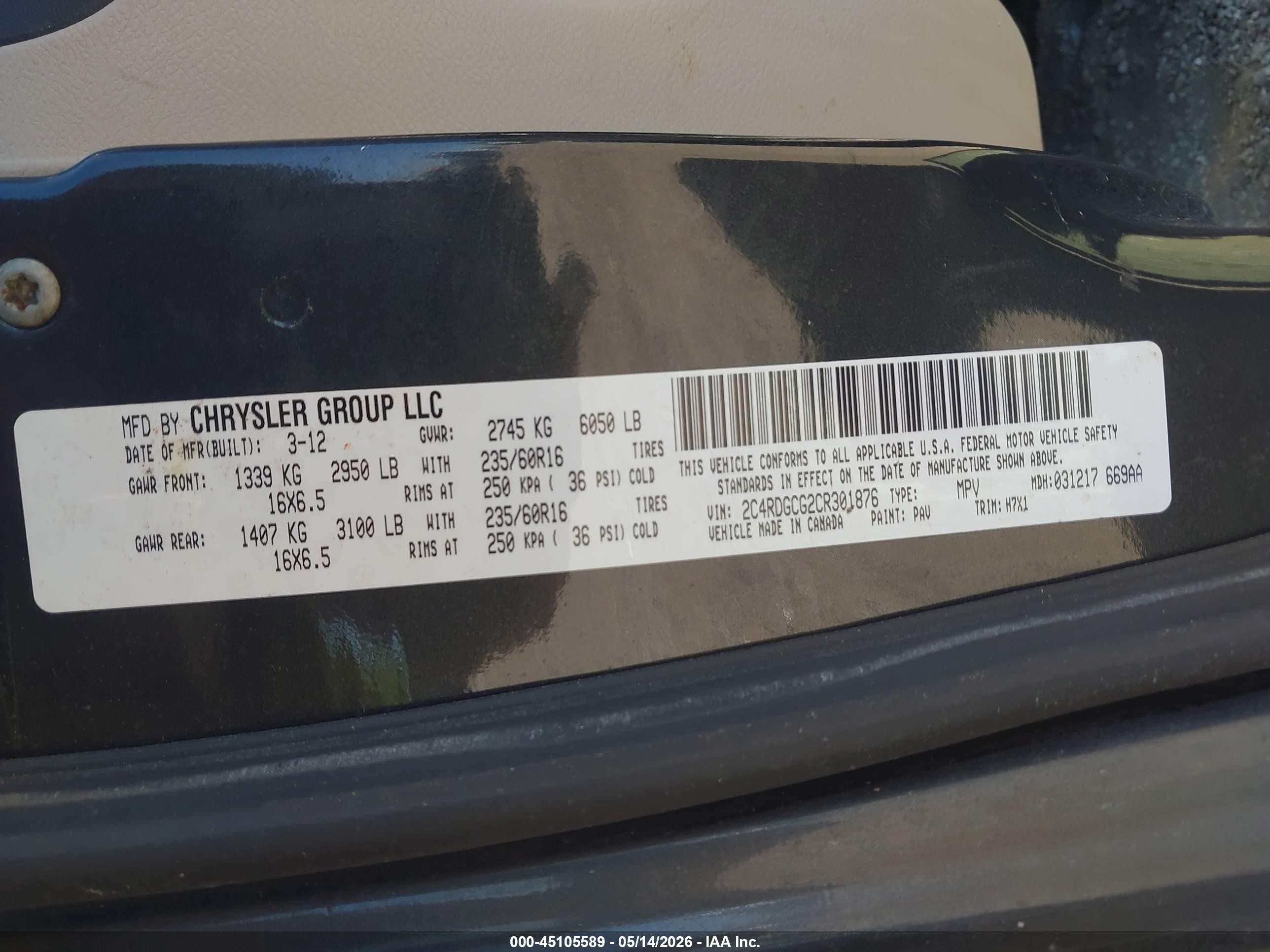 2012 Dodge Grand Caravan Sxt Gray vin: 2C4RDGCG2CR301876