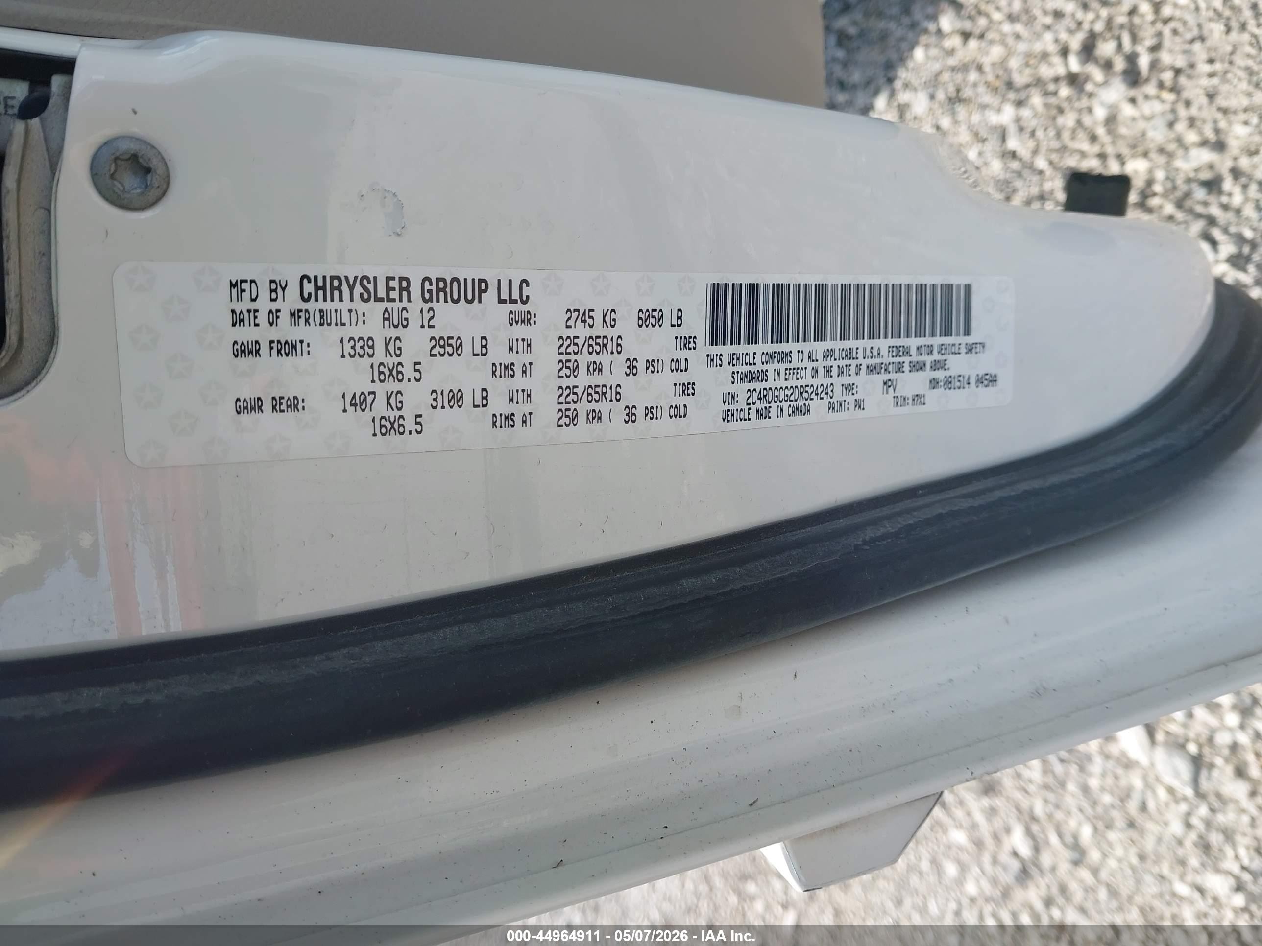 2013 Dodge Grand Caravan Sxt Белый vin: 2C4RDGCG2DR524243