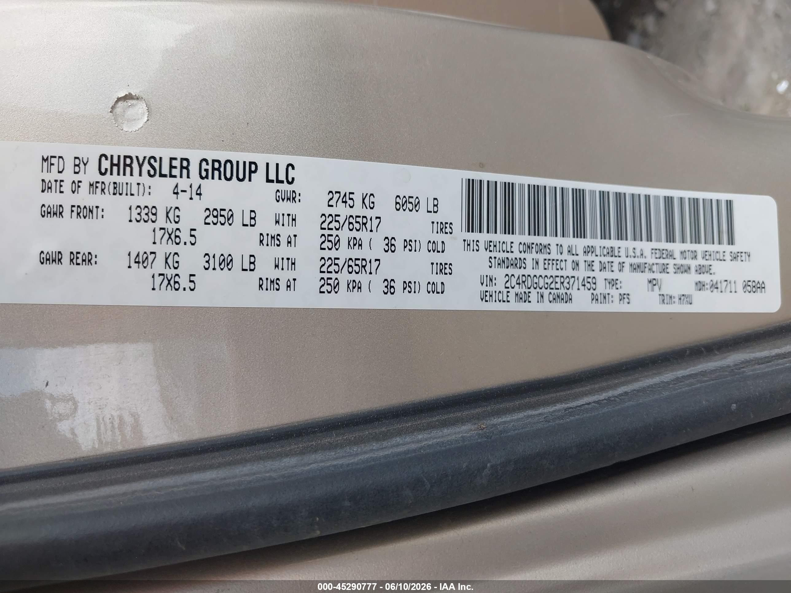 2014 Dodge Grand Caravan Sxt Tan vin: 2C4RDGCG2ER371459