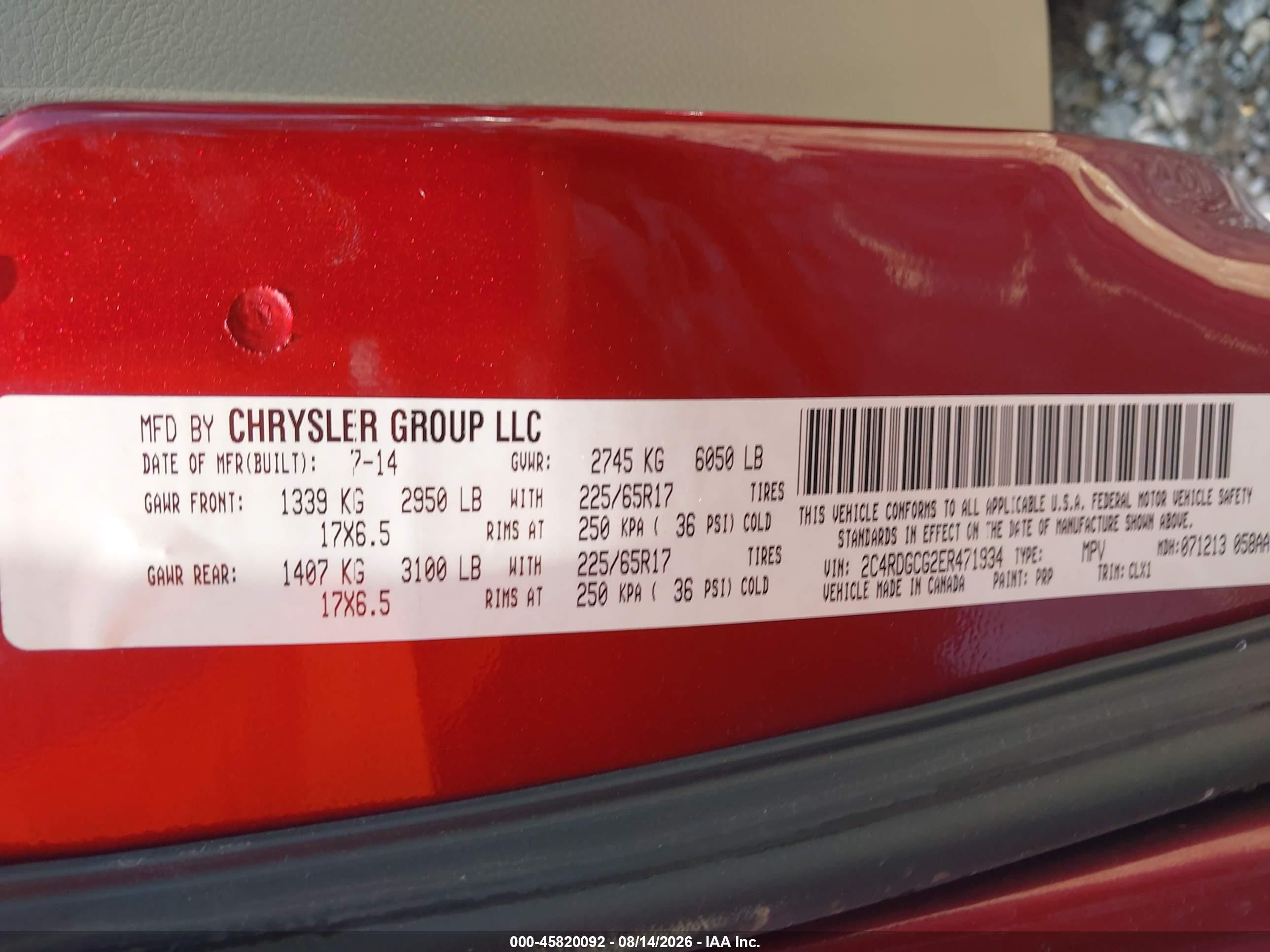 2014 Dodge Grand Caravan Sxt 30th Anniversary Red vin: 2C4RDGCG2ER471934