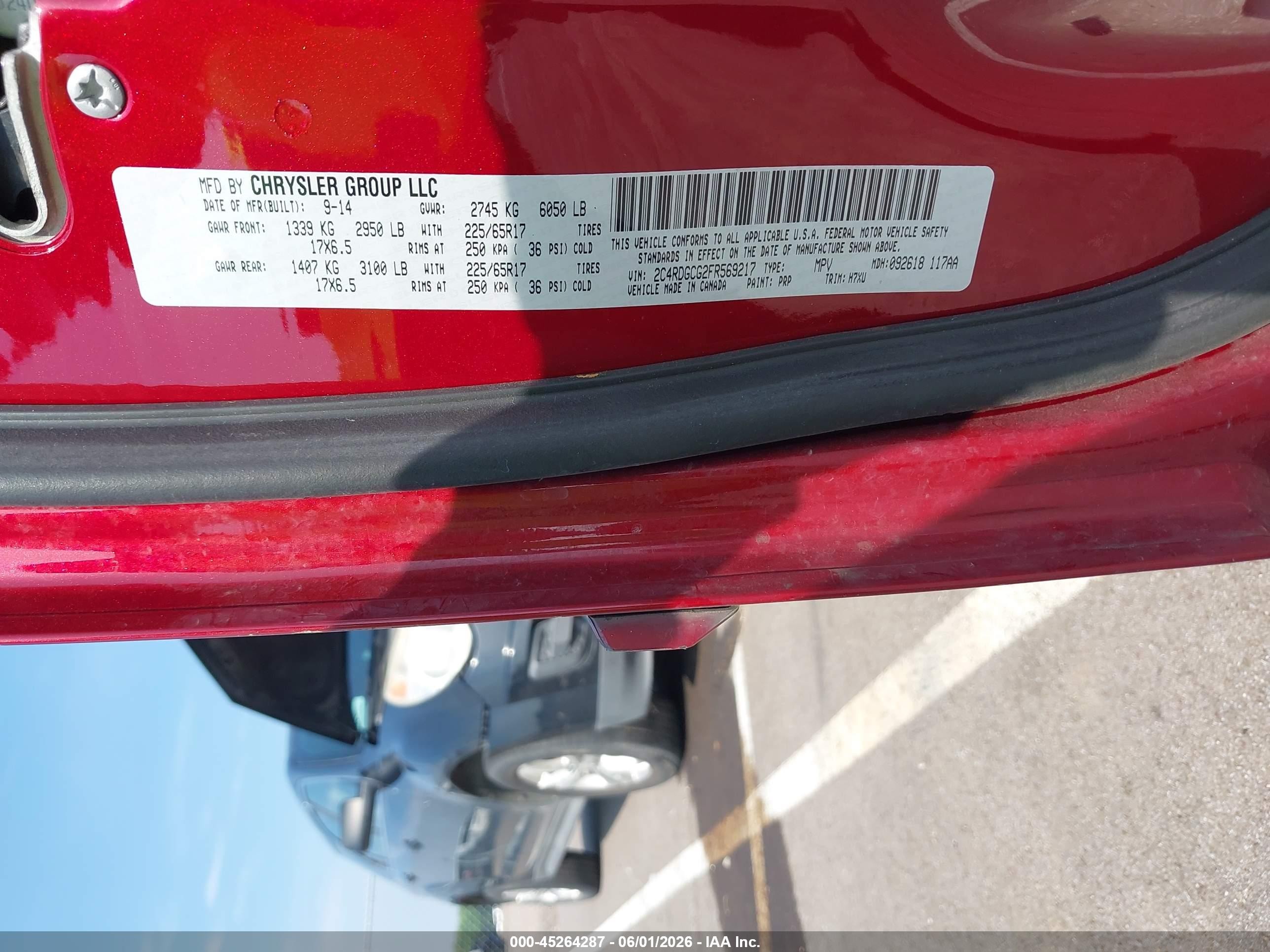 2015 Dodge Grand Caravan Sxt Burgundy vin: 2C4RDGCG2FR569217