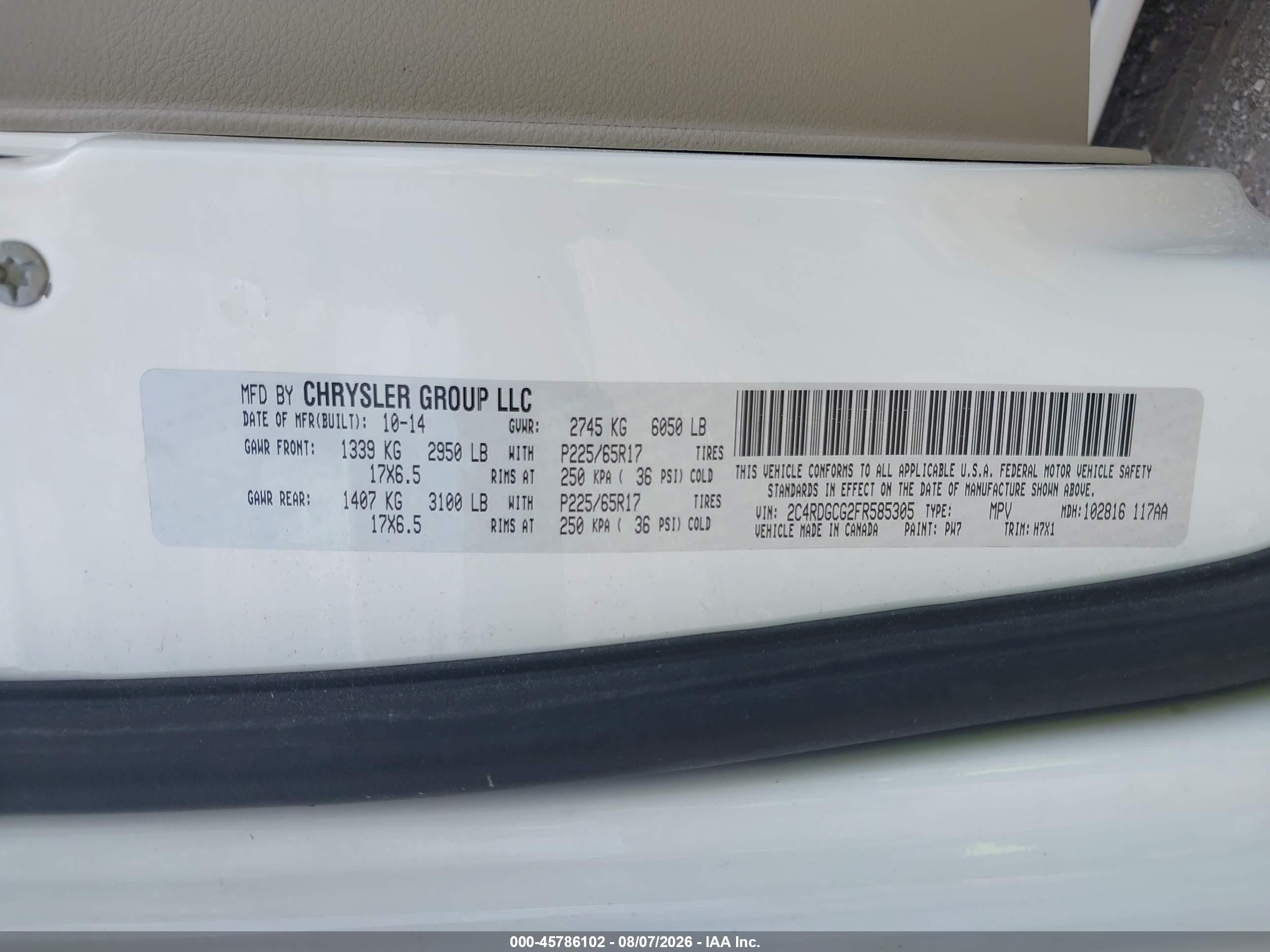 2015 Dodge Grand Caravan Sxt White vin: 2C4RDGCG2FR585305
