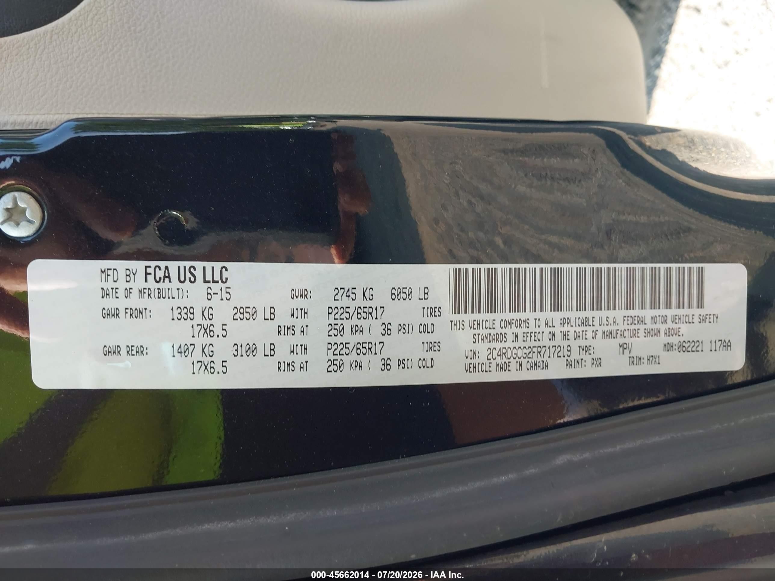 2015 Dodge Grand Caravan Sxt Black vin: 2C4RDGCG2FR717219