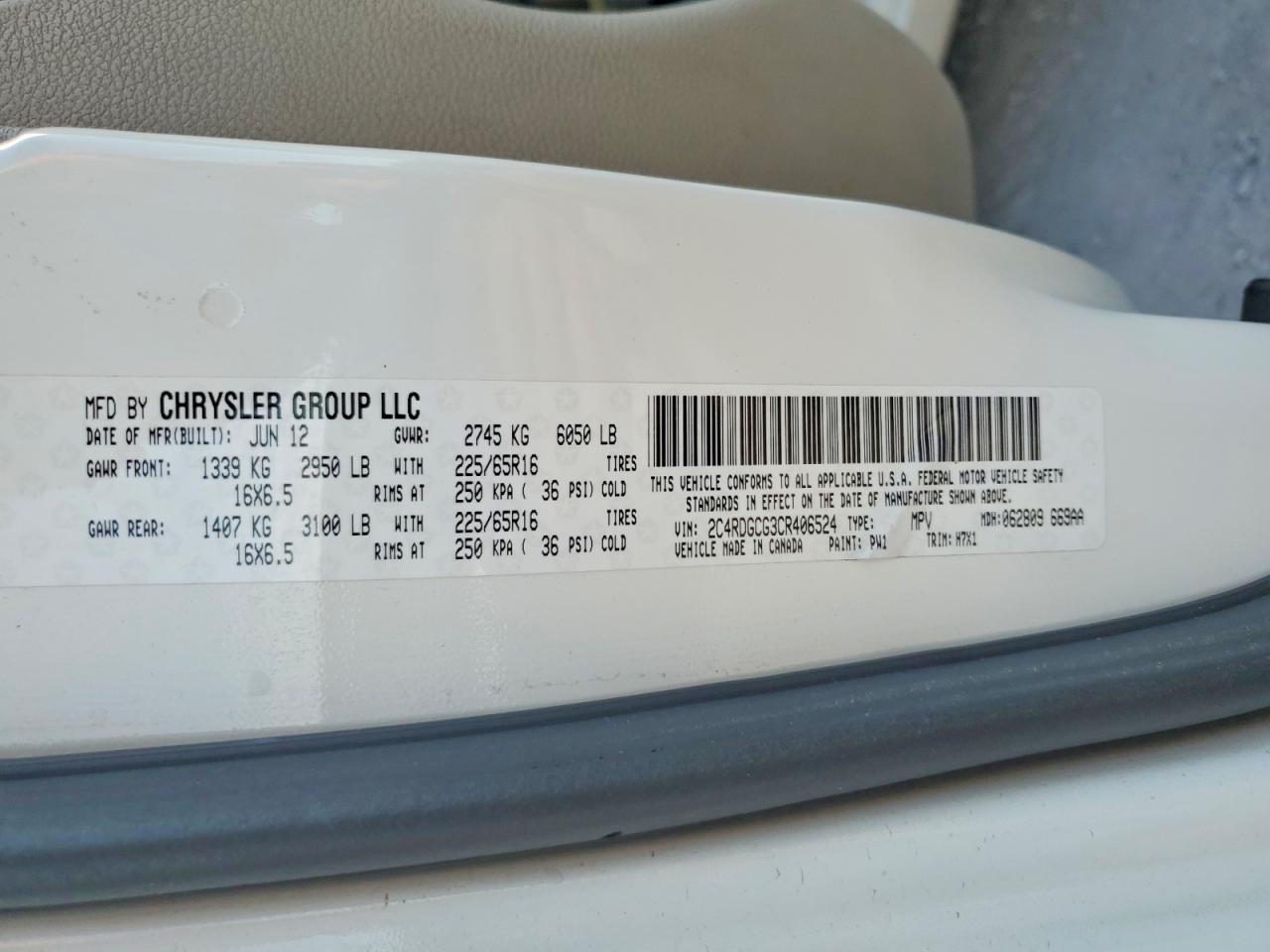 2012 Dodge Grand Caravan Sxt White vin: 2C4RDGCG3CR406524