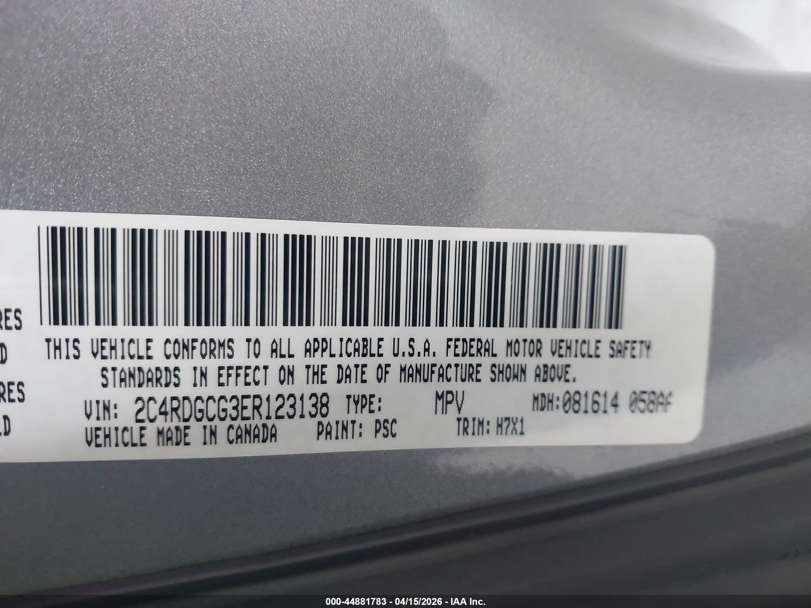 2014 Dodge Grand Caravan Sxt Silver vin: 2C4RDGCG3ER123138