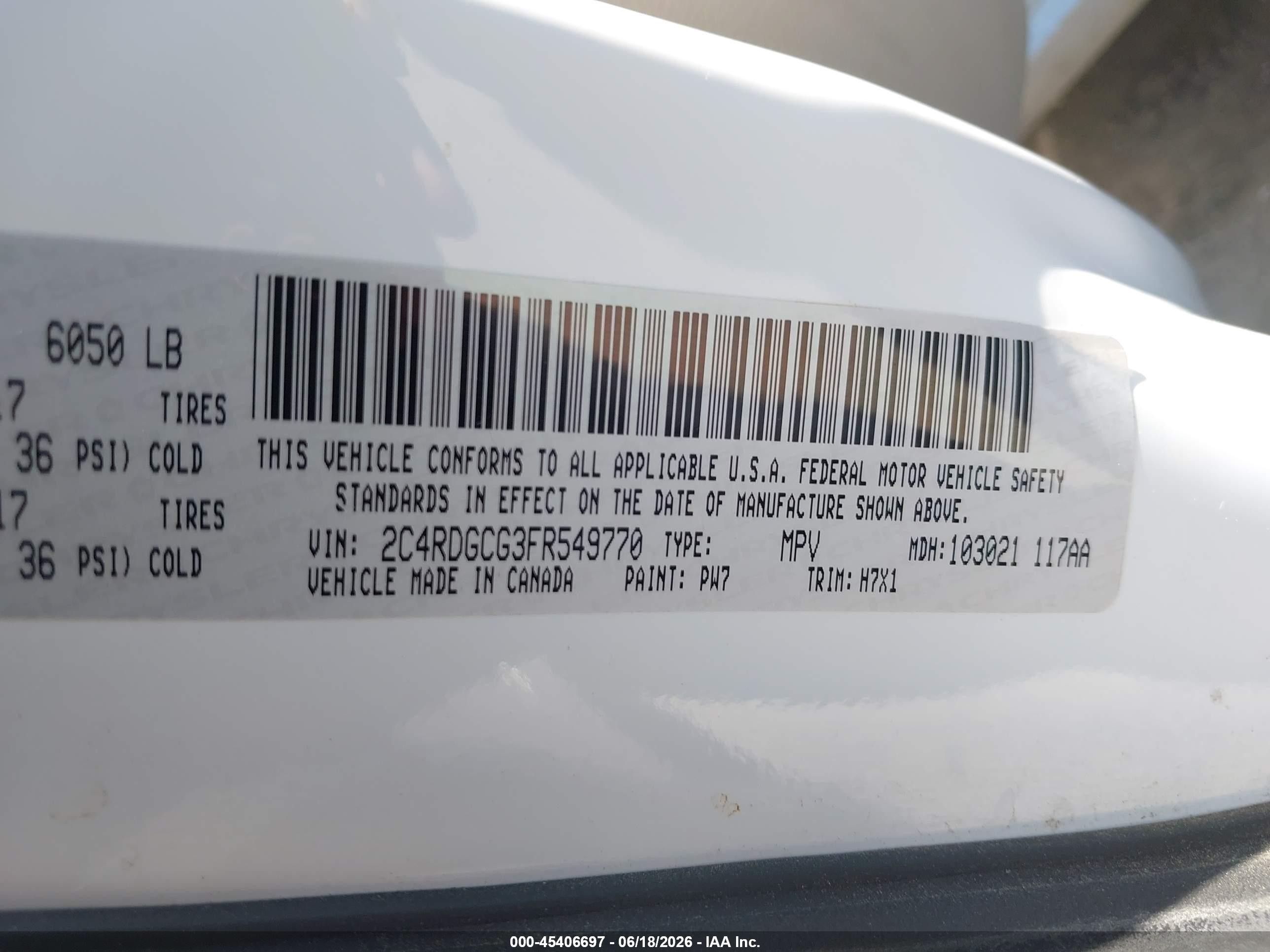 2015 Dodge Grand Caravan Sxt White vin: 2C4RDGCG3FR549770