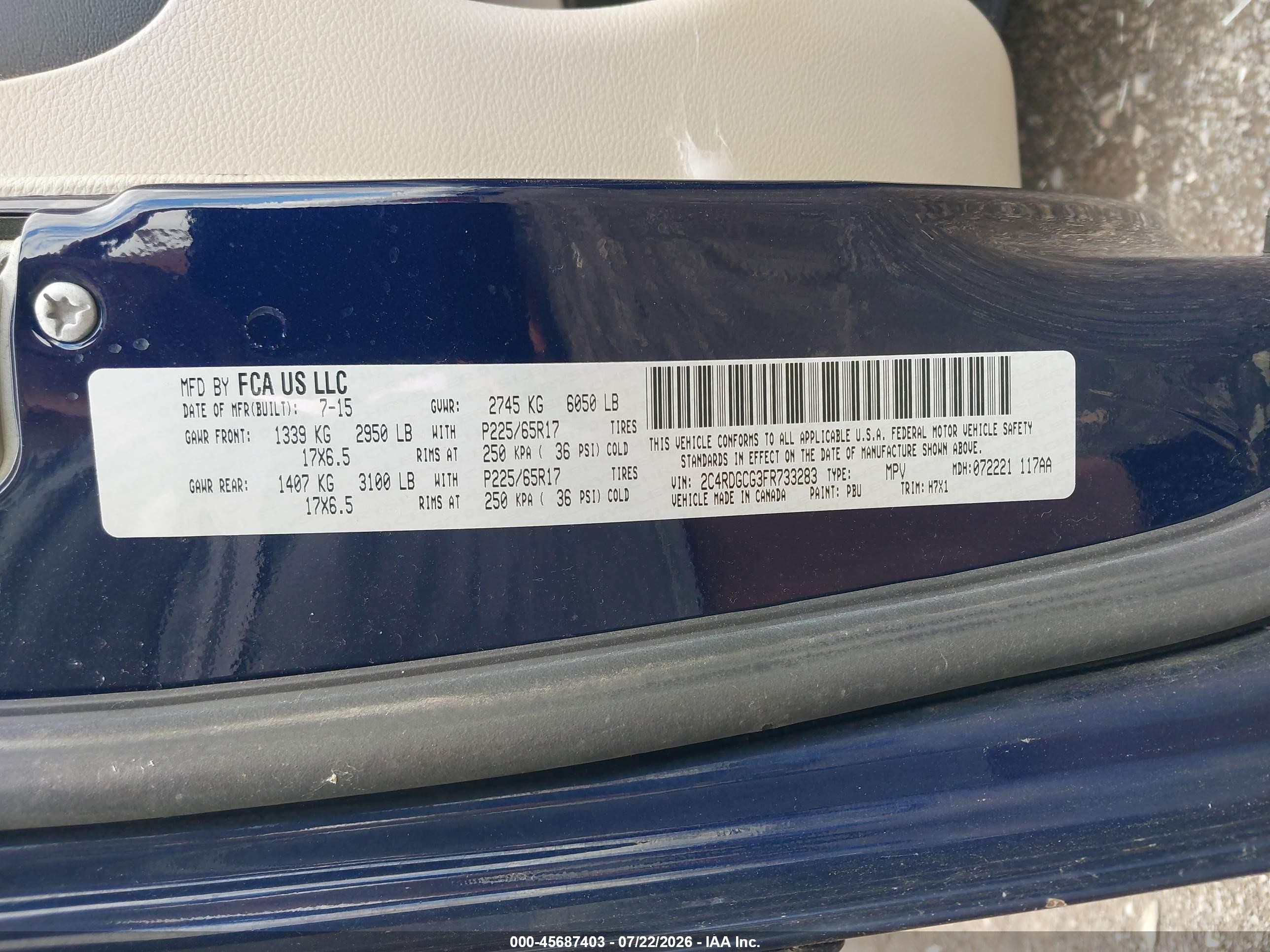 2015 Dodge Grand Caravan Sxt Dark Blue vin: 2C4RDGCG3FR733283