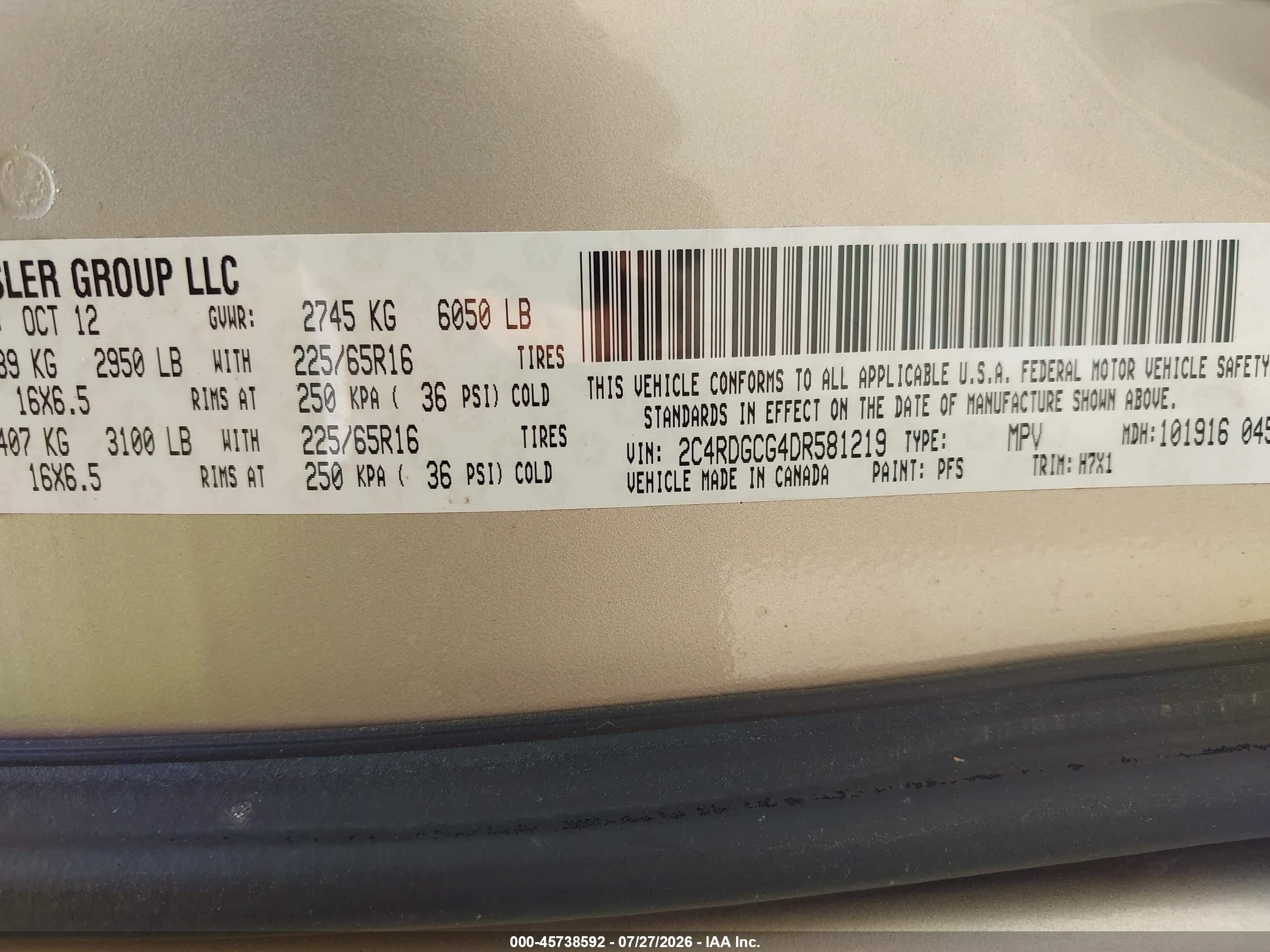 2013 Dodge Grand Caravan Sxt Beige vin: 2C4RDGCG4DR581219