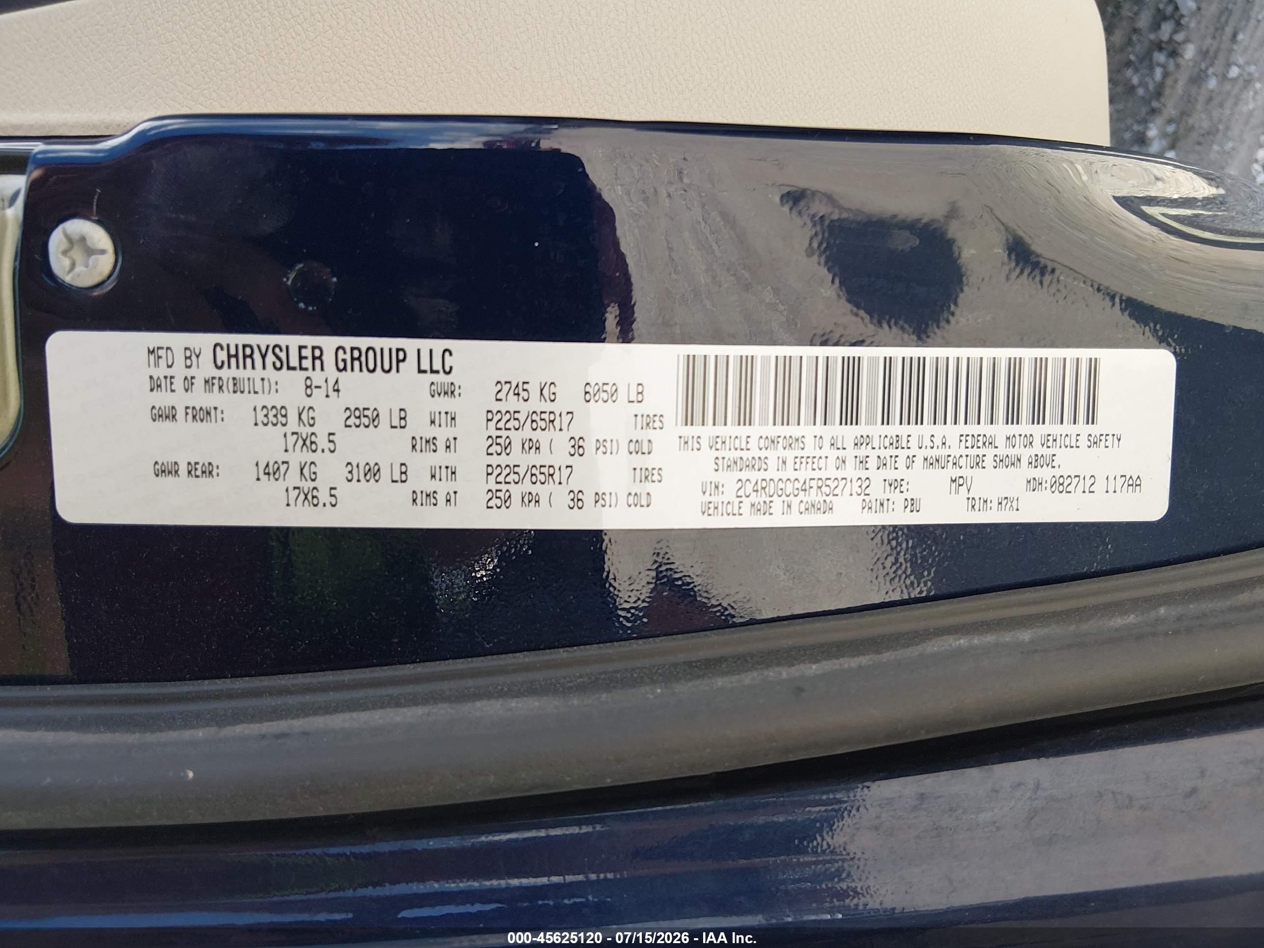 2015 Dodge Grand Caravan Sxt Blue vin: 2C4RDGCG4FR527132