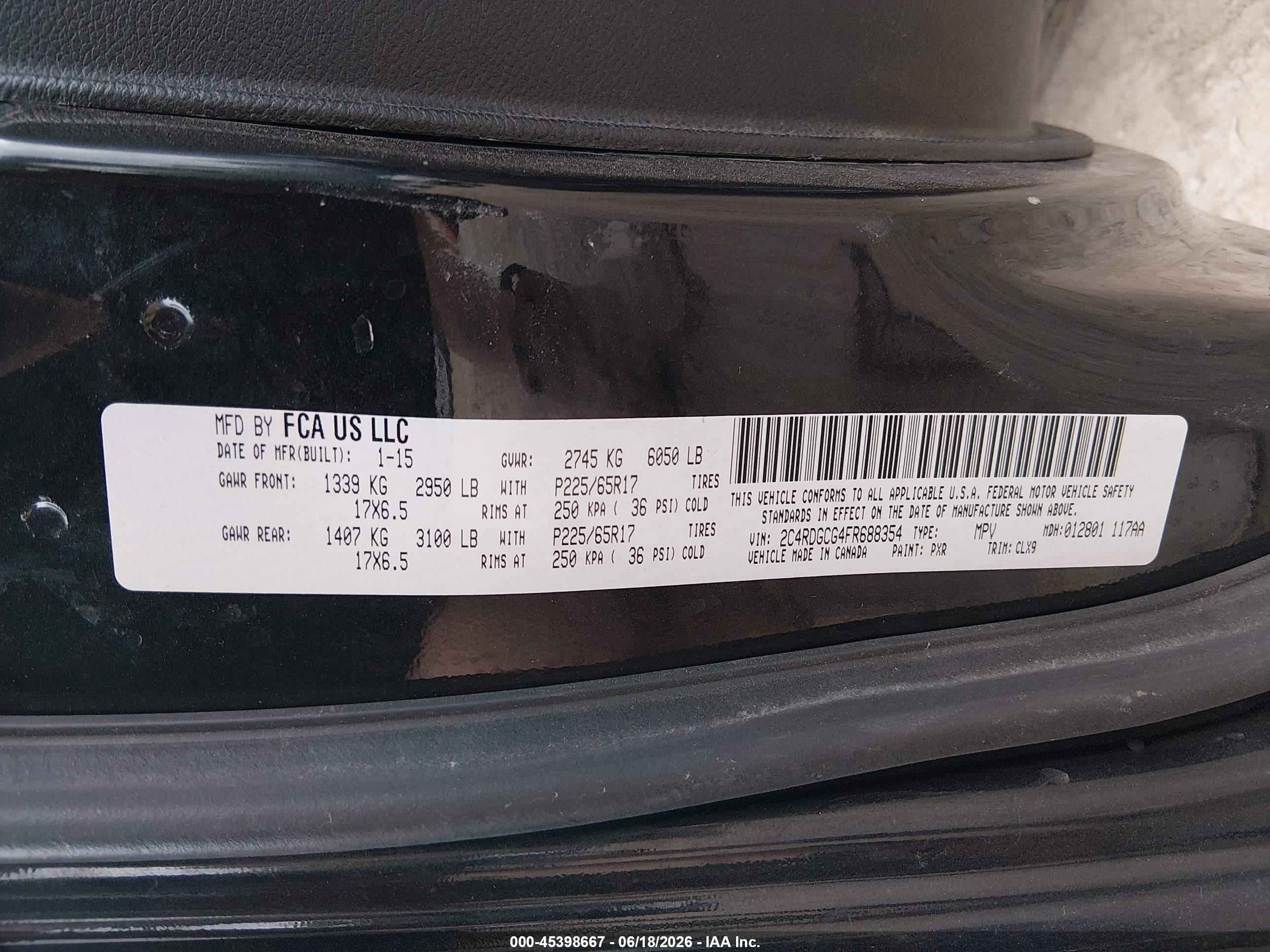 2015 Dodge Grand Caravan Sxt Plus Black vin: 2C4RDGCG4FR688354