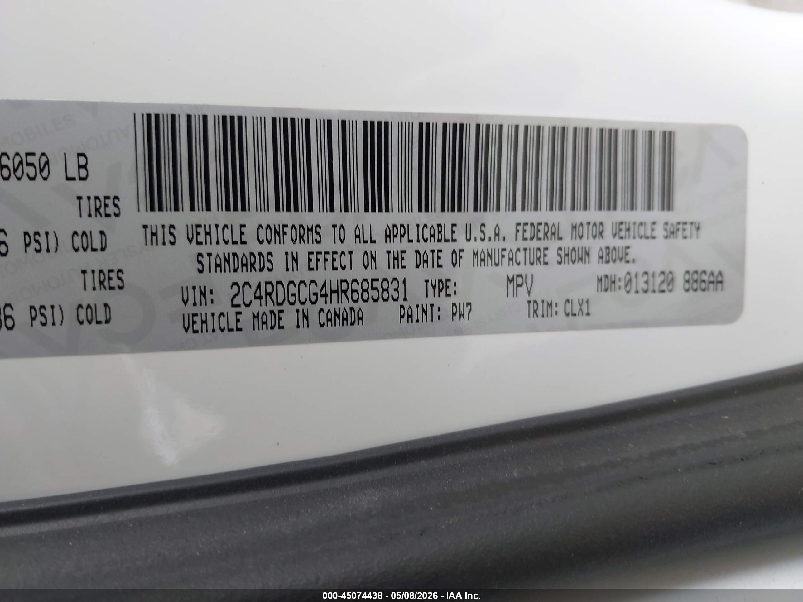 2017 Dodge Grand Caravan Sxt White vin: 2C4RDGCG4HR685831