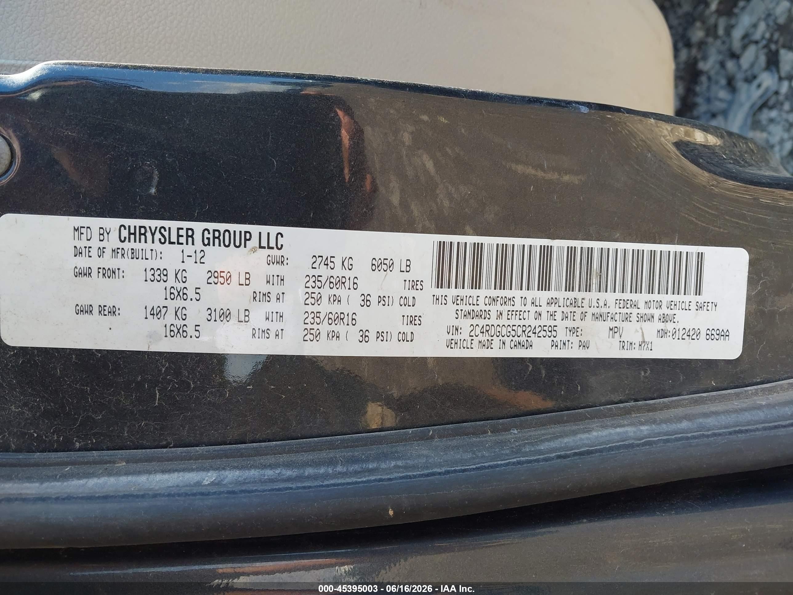 2012 Dodge Grand Caravan Sxt Черный vin: 2C4RDGCG5CR242595