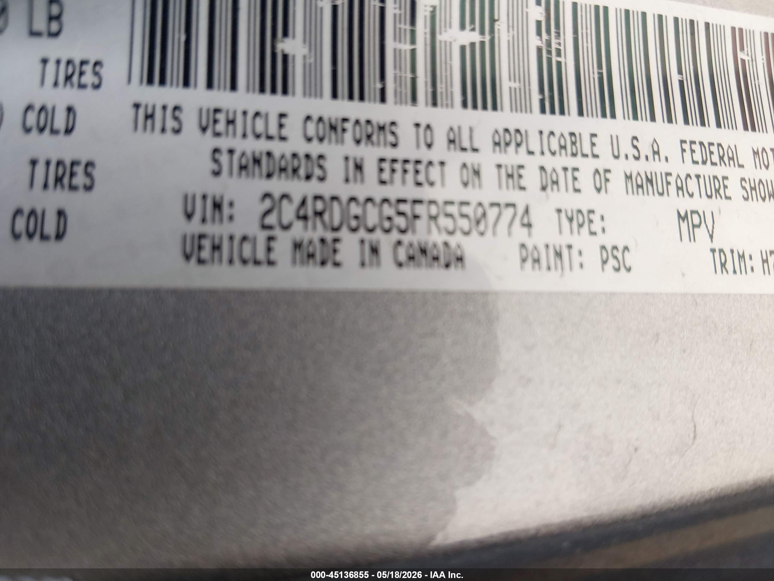 2015 Dodge Grand Caravan Sxt Gray vin: 2C4RDGCG5FR550774