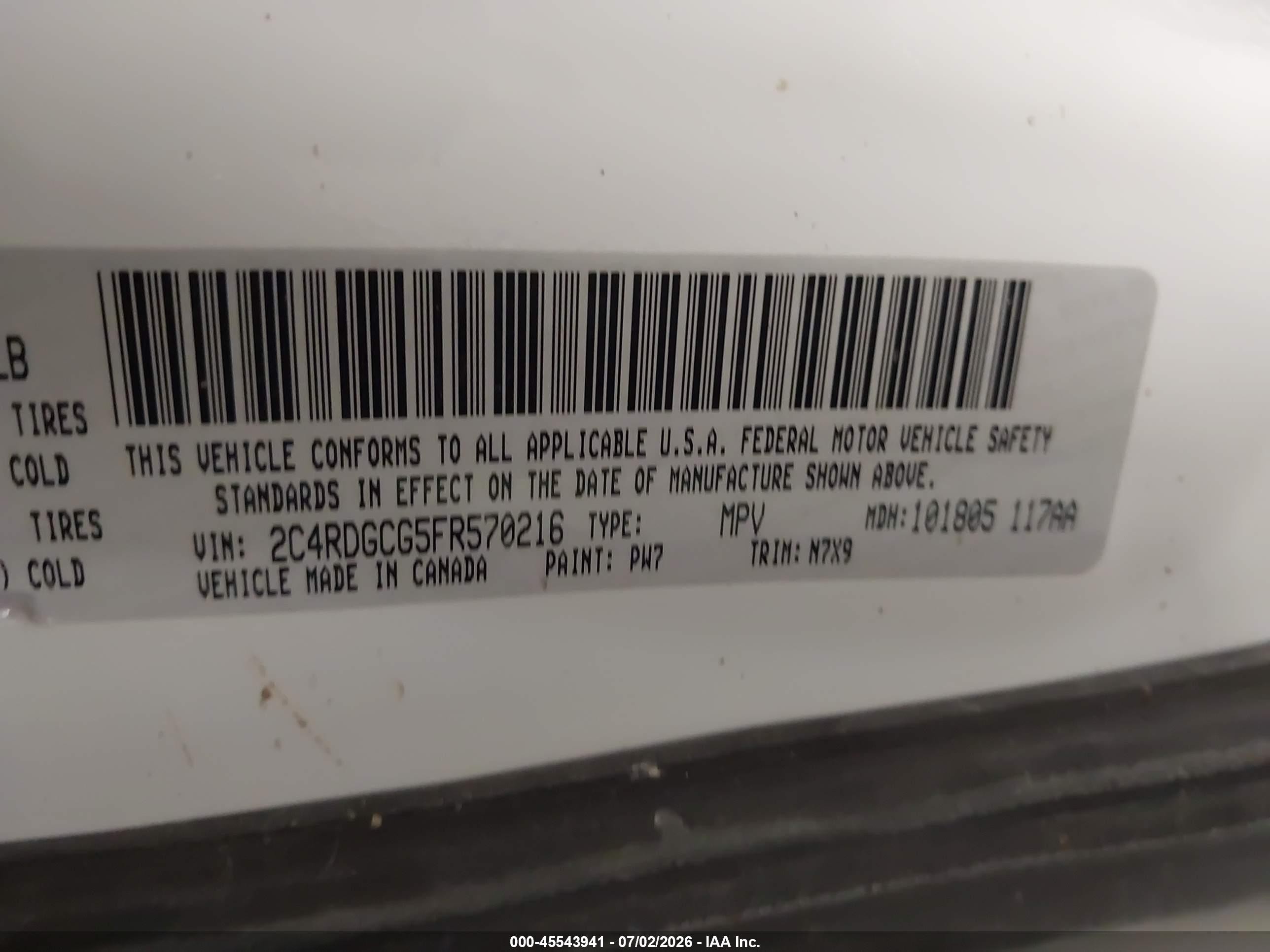 2015 Dodge Grand Caravan Sxt White vin: 2C4RDGCG5FR570216