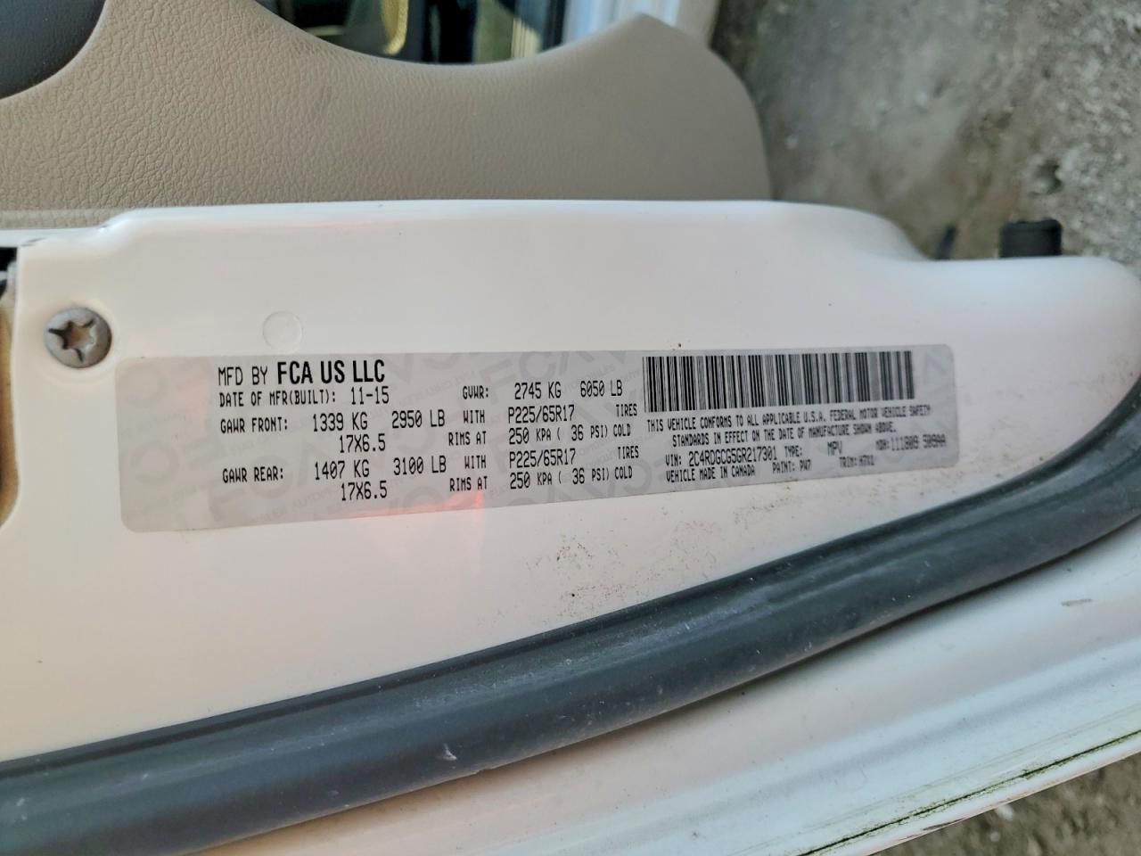 2016 Dodge Grand Caravan Sxt White vin: 2C4RDGCG5GR217301