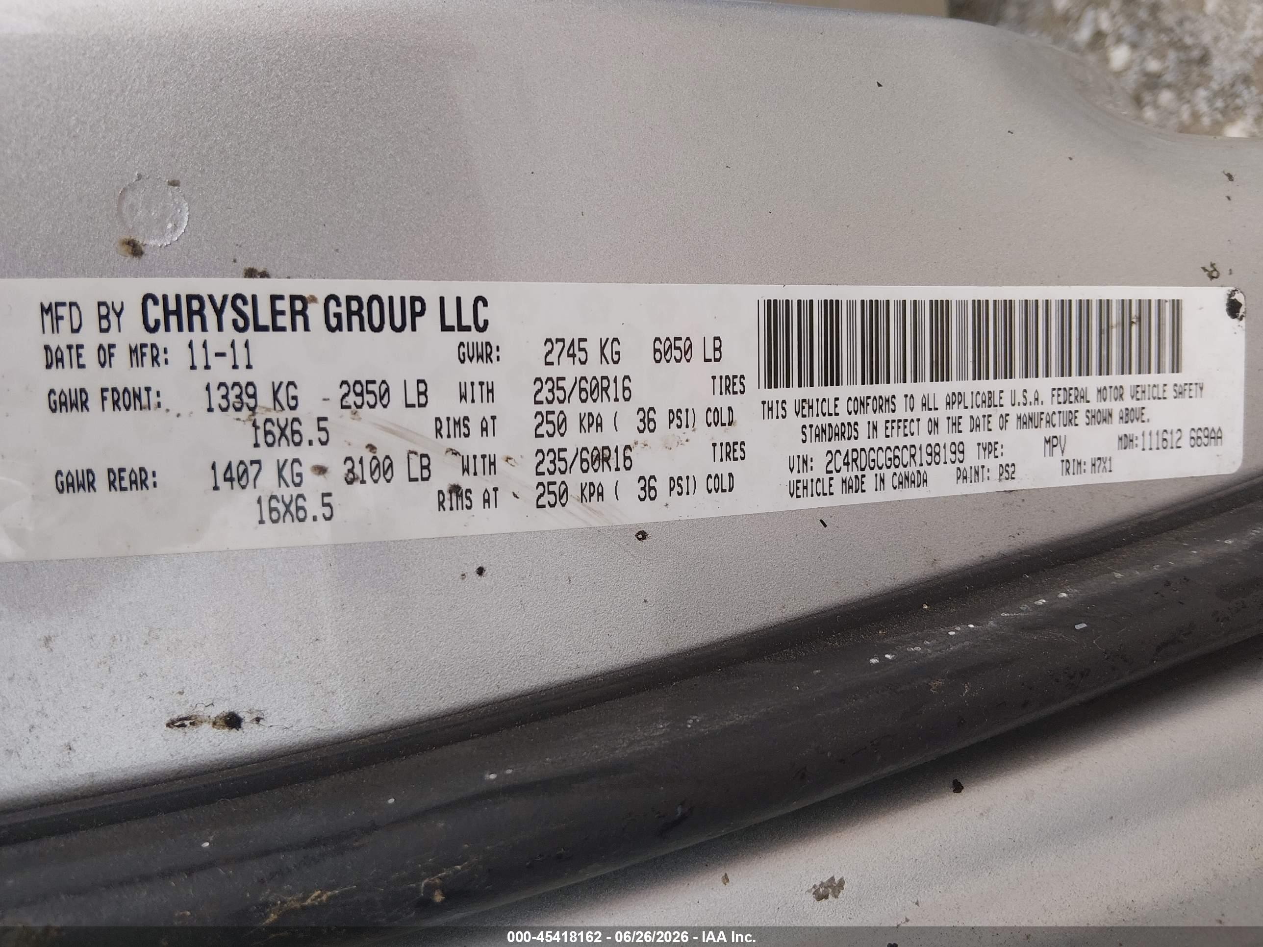 2012 Dodge Grand Caravan Sxt Gray vin: 2C4RDGCG6CR198199