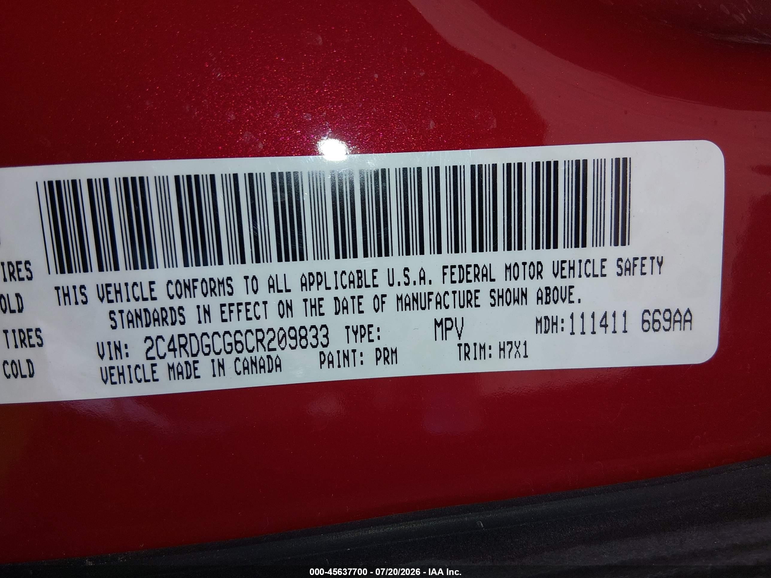 2012 Dodge Grand Caravan Sxt Red vin: 2C4RDGCG6CR209833