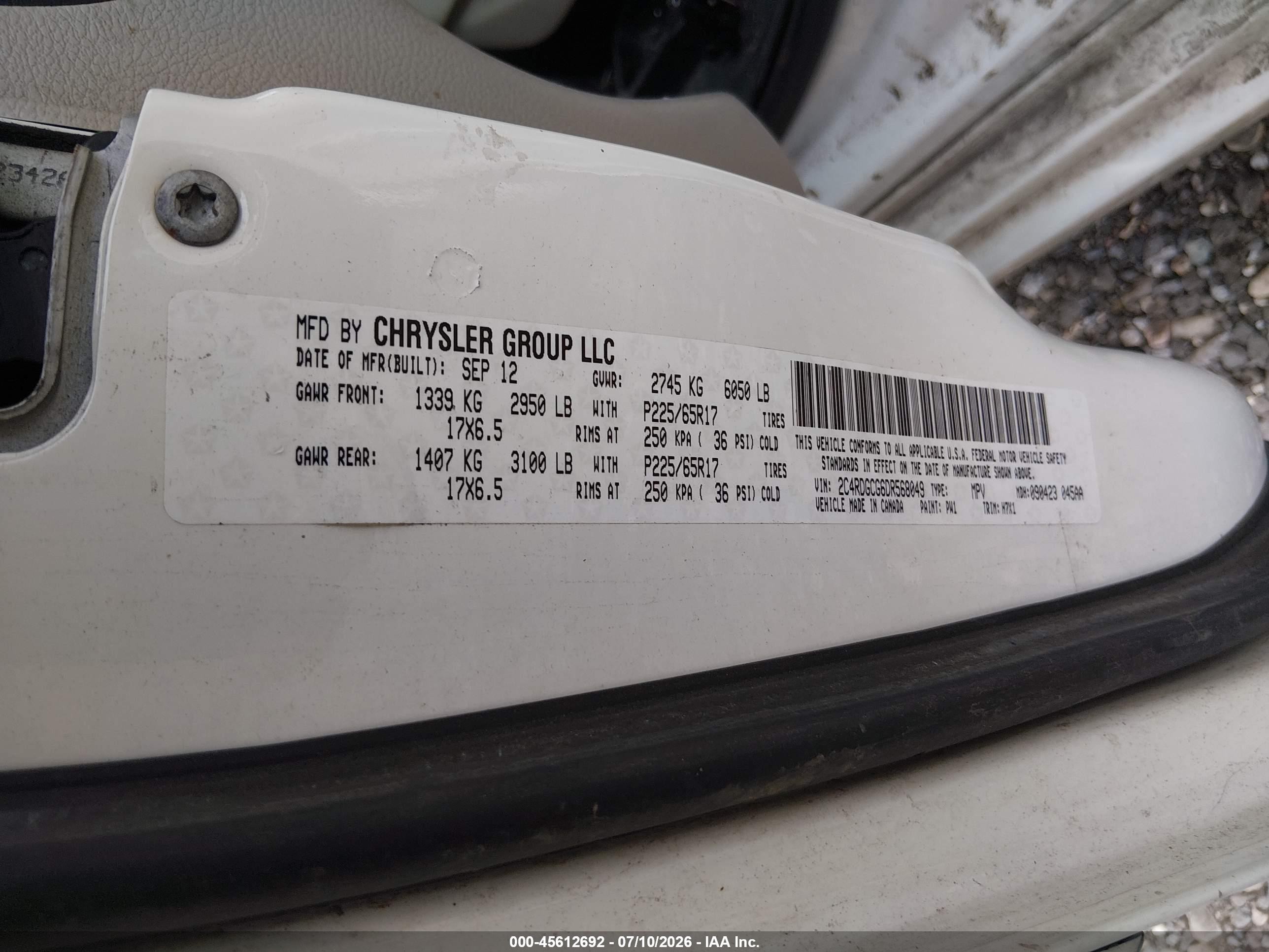 2013 Dodge Grand Caravan Sxt White vin: 2C4RDGCG6DR568049