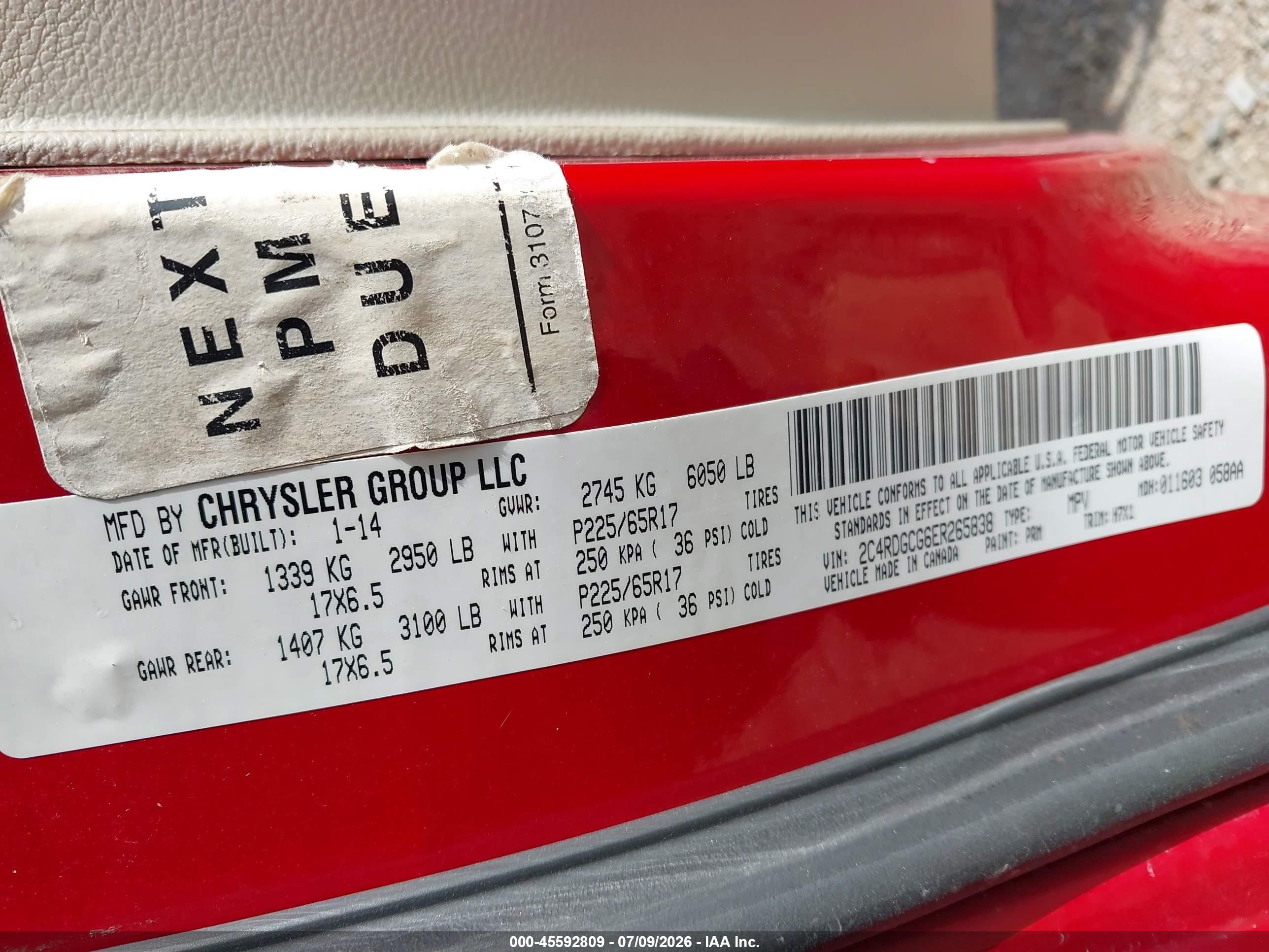 2014 Dodge Grand Caravan Sxt Red vin: 2C4RDGCG6ER265838