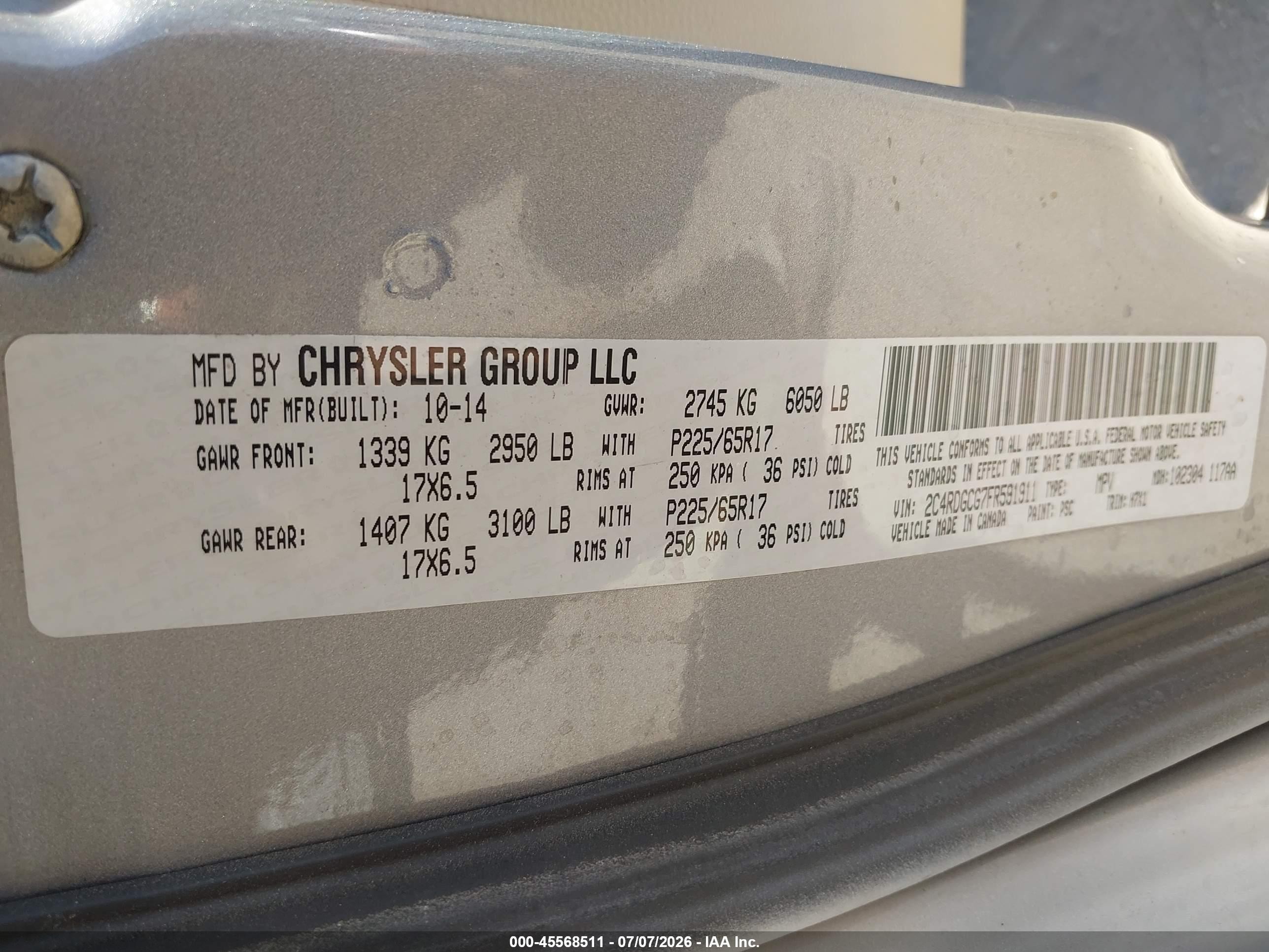 2015 Dodge Grand Caravan Sxt Белый vin: 2C4RDGCG7FR591911
