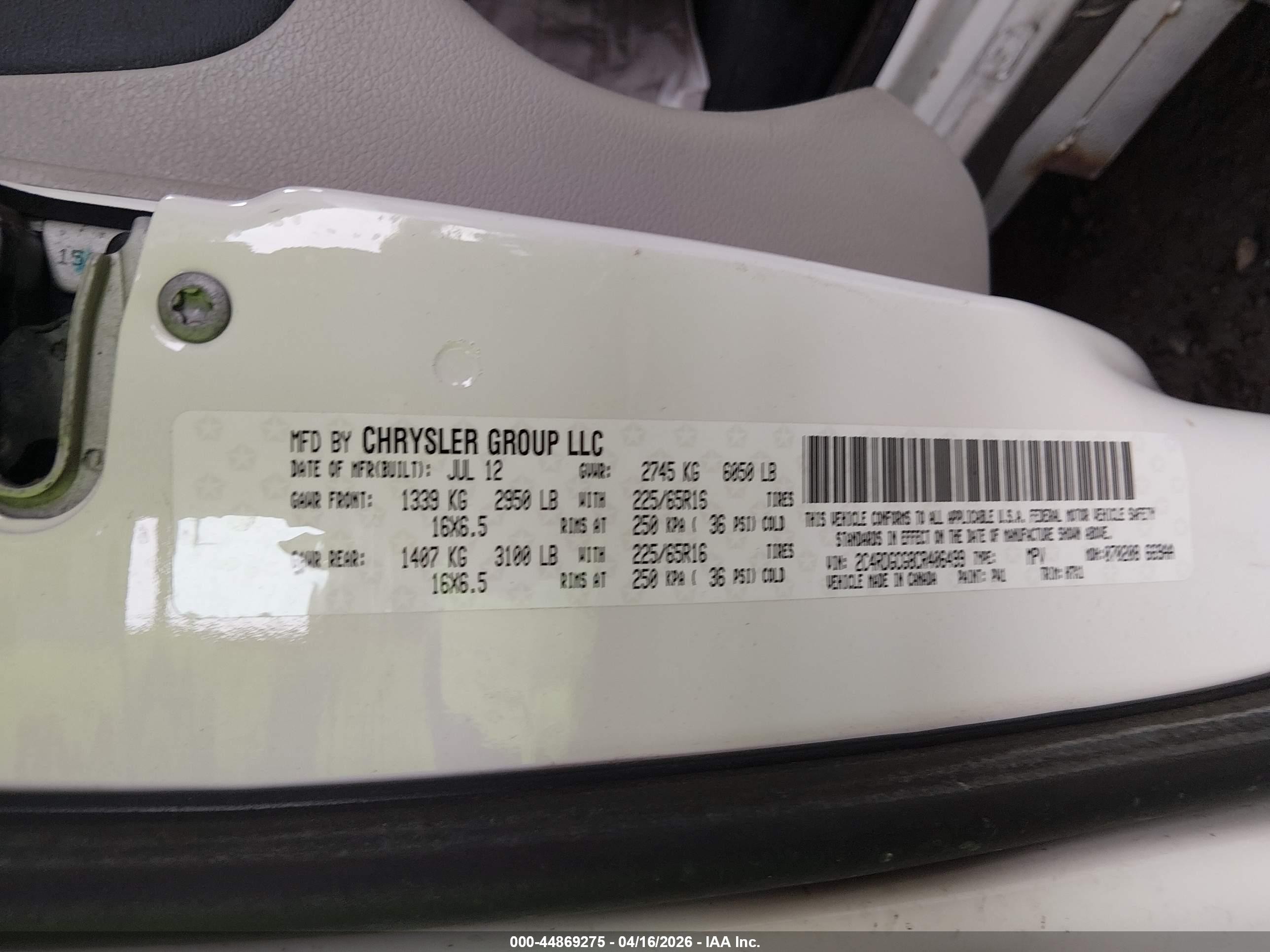 2012 Dodge Grand Caravan Sxt White vin: 2C4RDGCG8CR406499