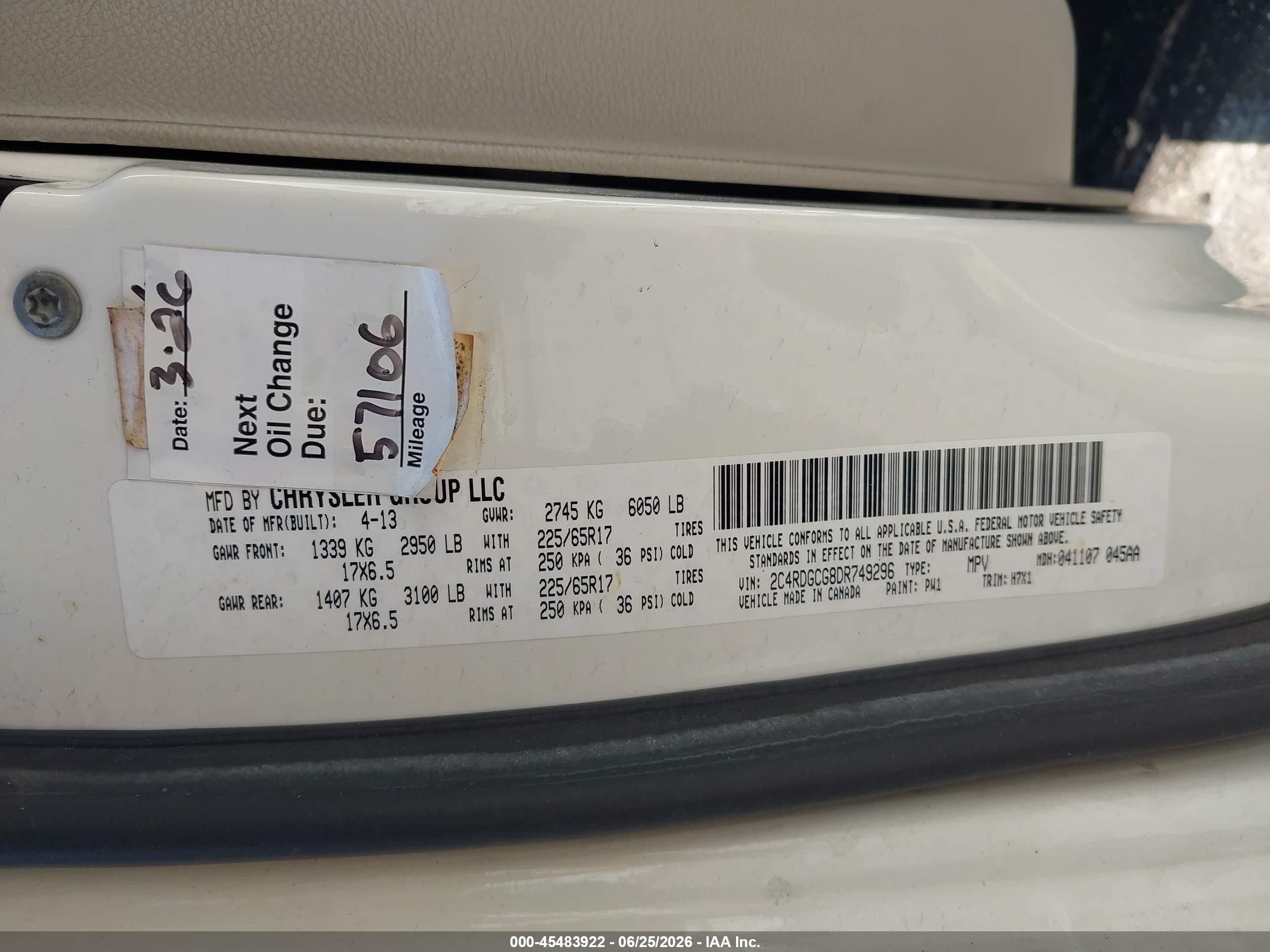 2013 Dodge Grand Caravan Sxt White vin: 2C4RDGCG8DR749296