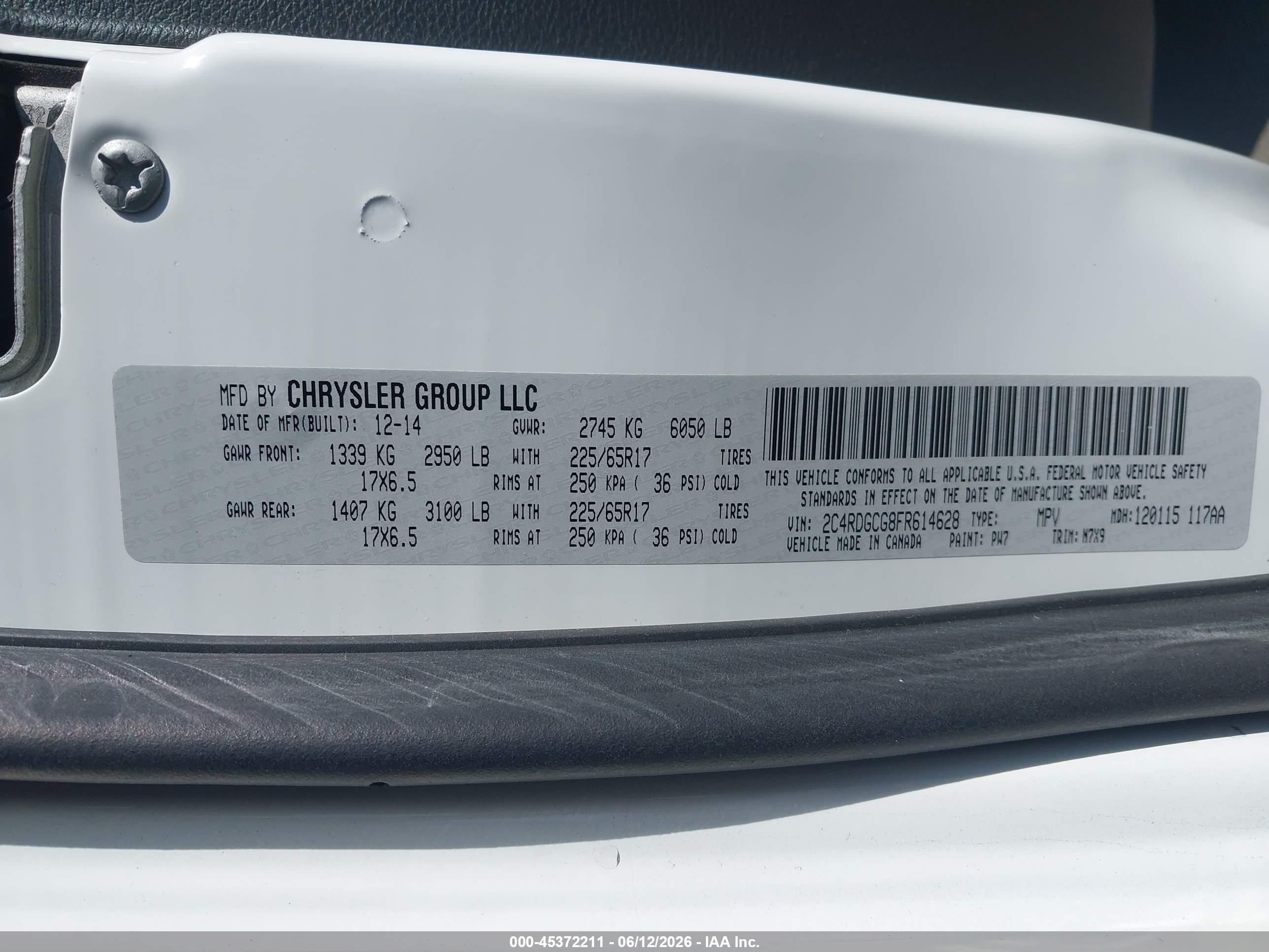 2015 Dodge Grand Caravan Sxt Белый vin: 2C4RDGCG8FR614628