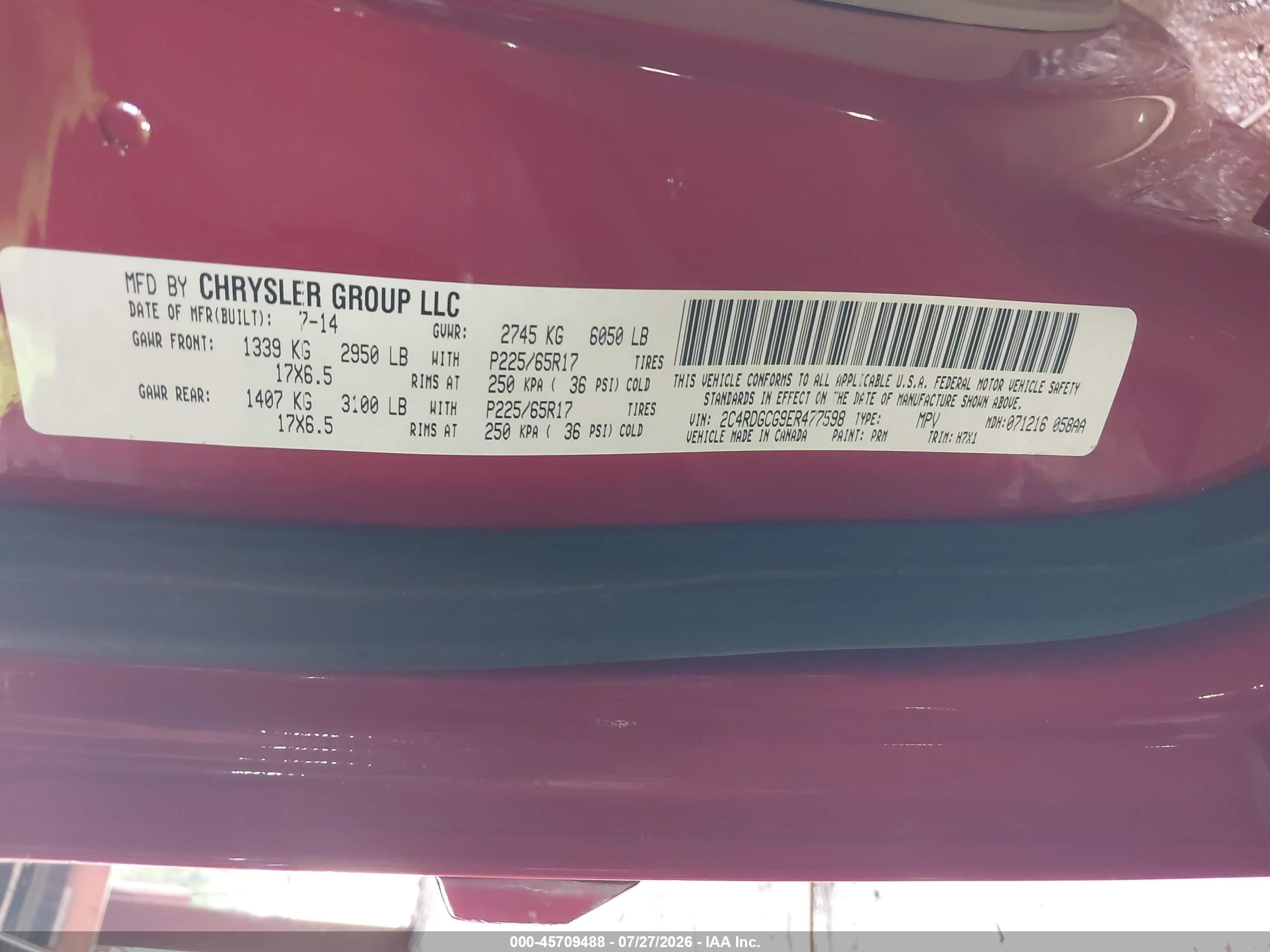 2014 Dodge Grand Caravan Sxt Red vin: 2C4RDGCG9ER477598