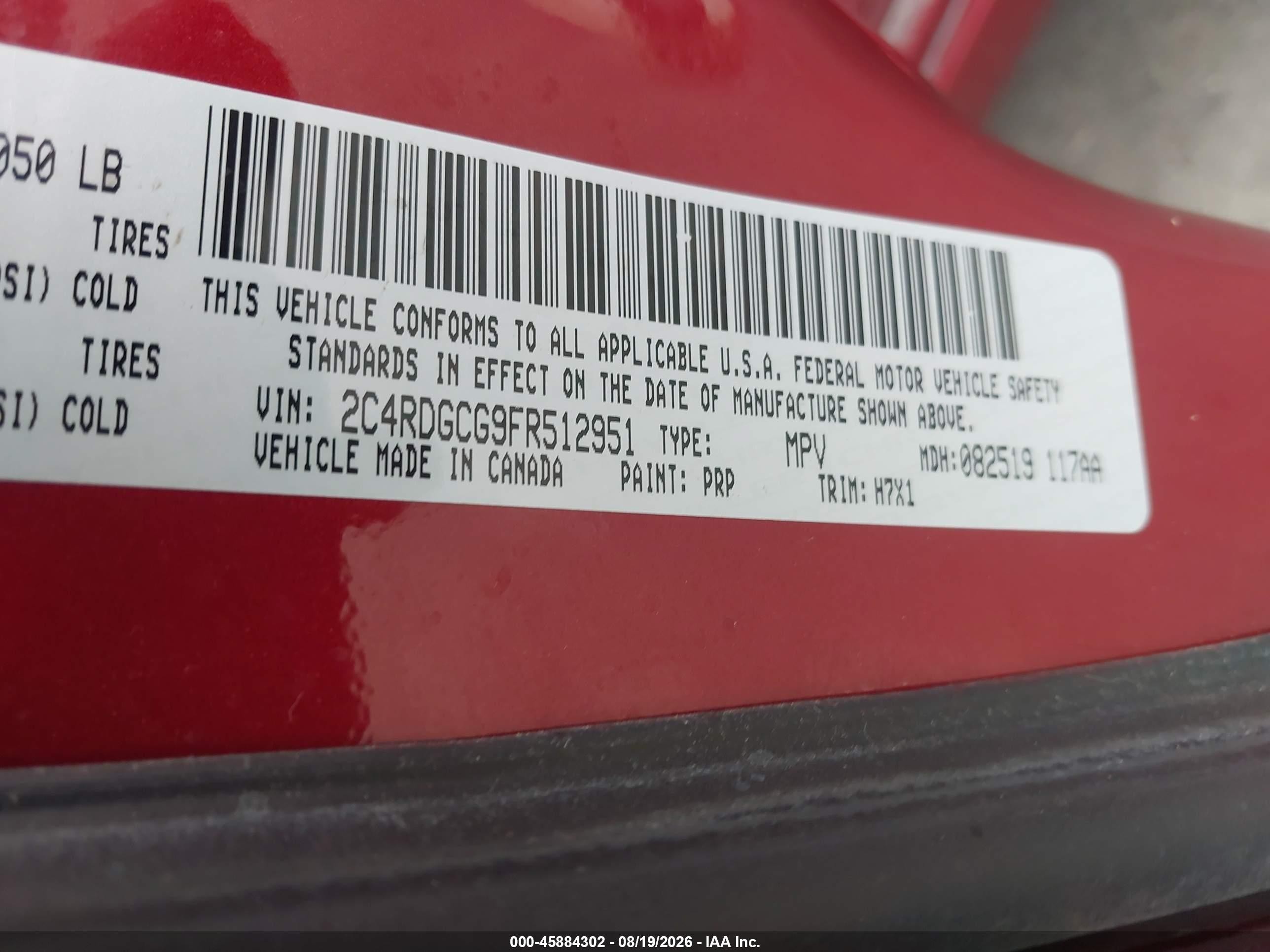 2015 Dodge Grand Caravan Sxt Red vin: 2C4RDGCG9FR512951