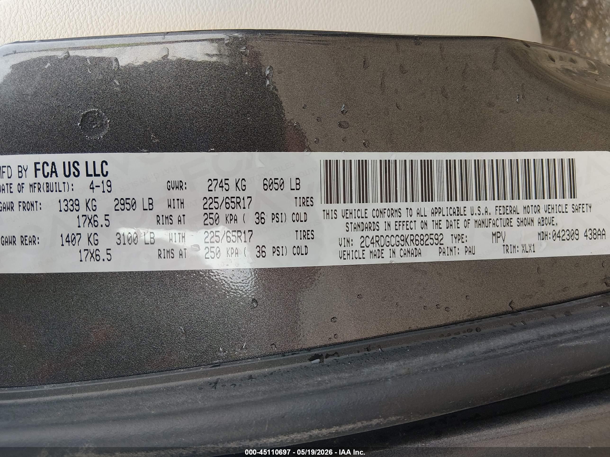 2019 Dodge Grand Caravan Sxt Gray vin: 2C4RDGCG9KR682592