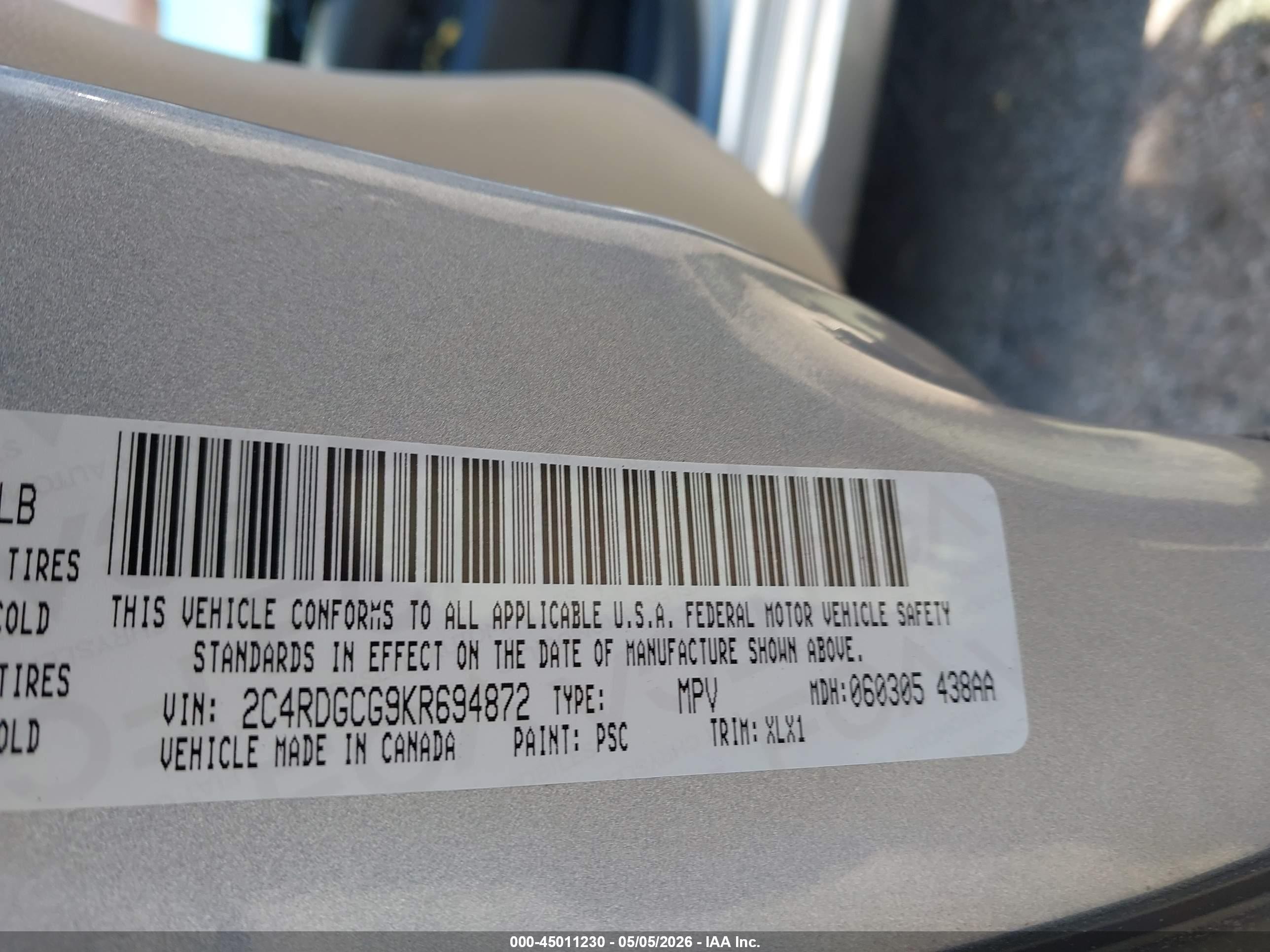 2019 Dodge Grand Caravan Sxt Серебряный vin: 2C4RDGCG9KR694872