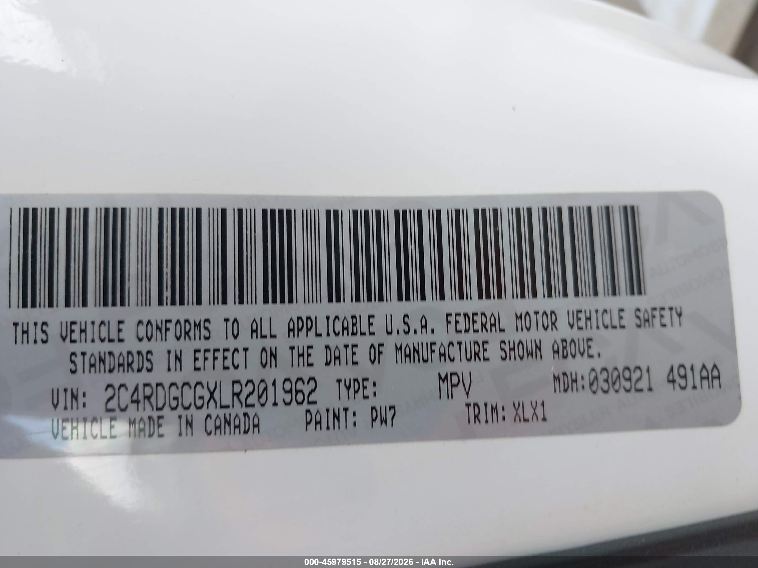 2020 Dodge Grand Caravan Sxt White vin: 2C4RDGCGXLR201962