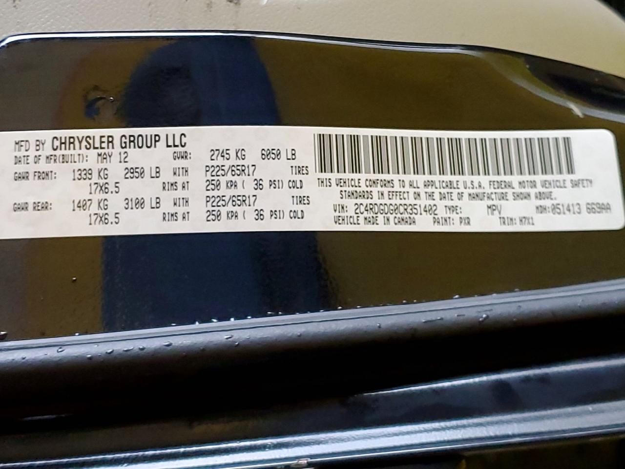 2012 Dodge Grand Caravan Crew Black vin: 2C4RDGDG0CR351402