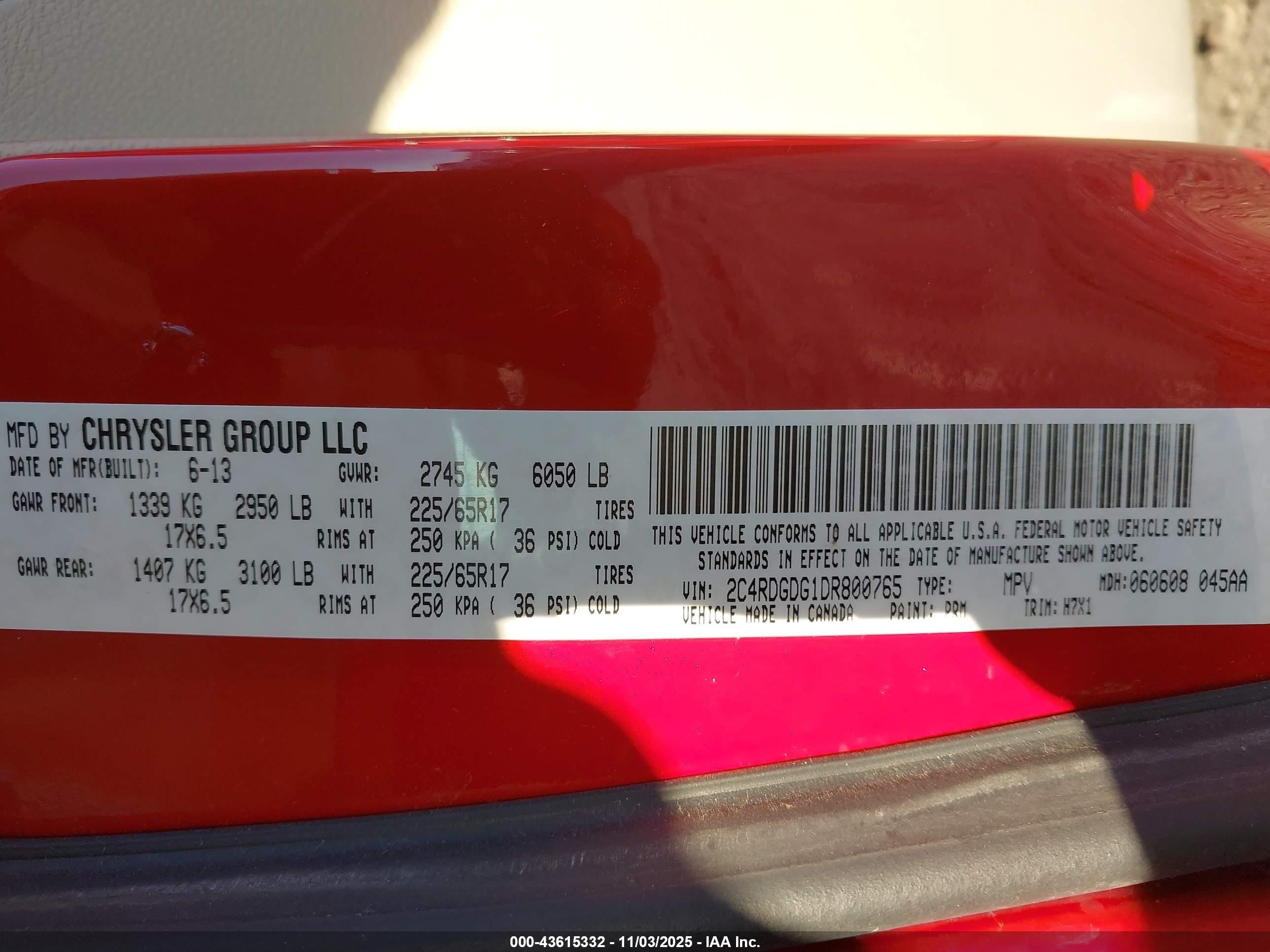 2013 Dodge Grand Caravan Crew Red vin: 2C4RDGDG1DR800765