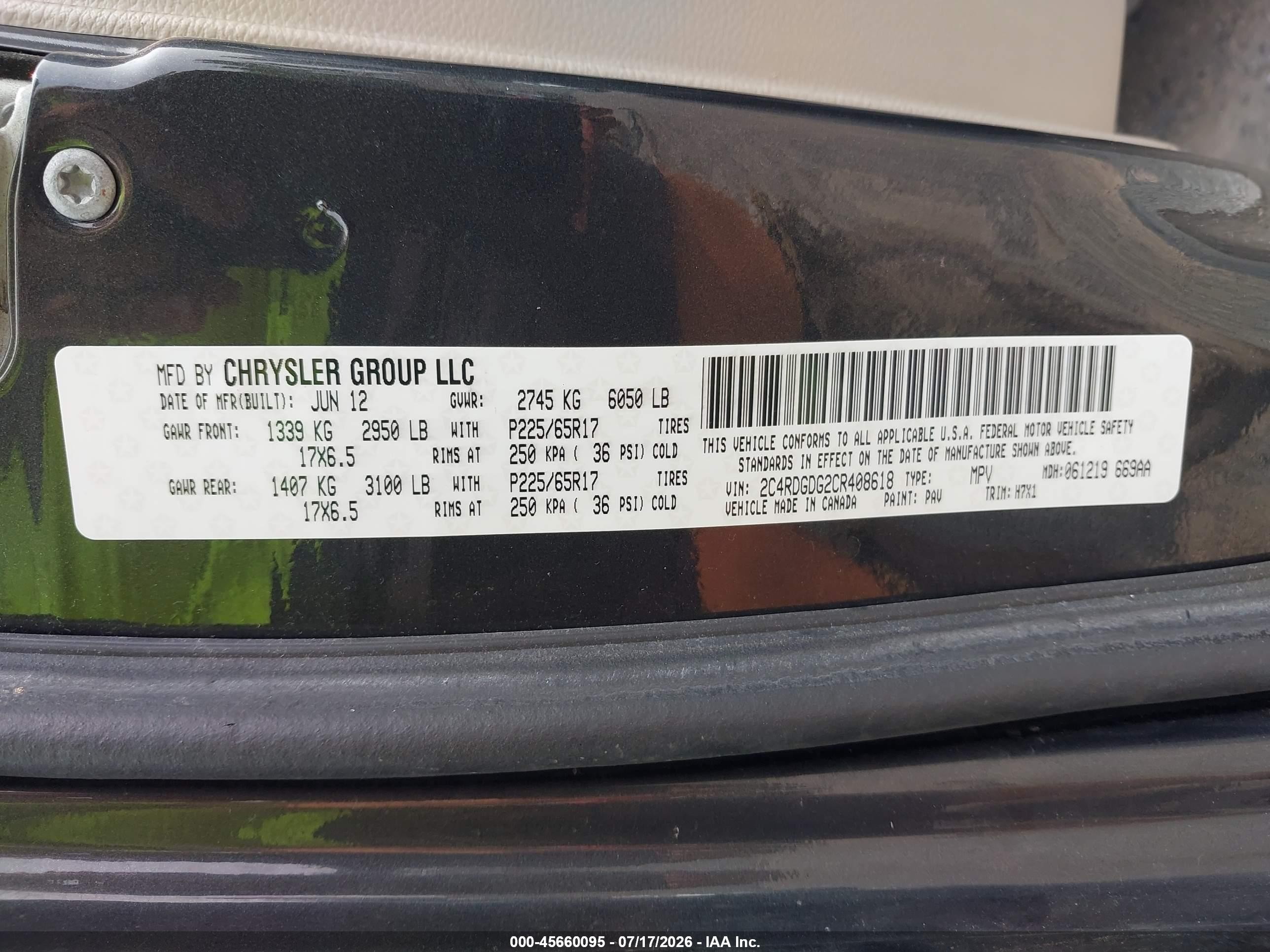 2012 Dodge Grand Caravan Crew Black vin: 2C4RDGDG2CR408618