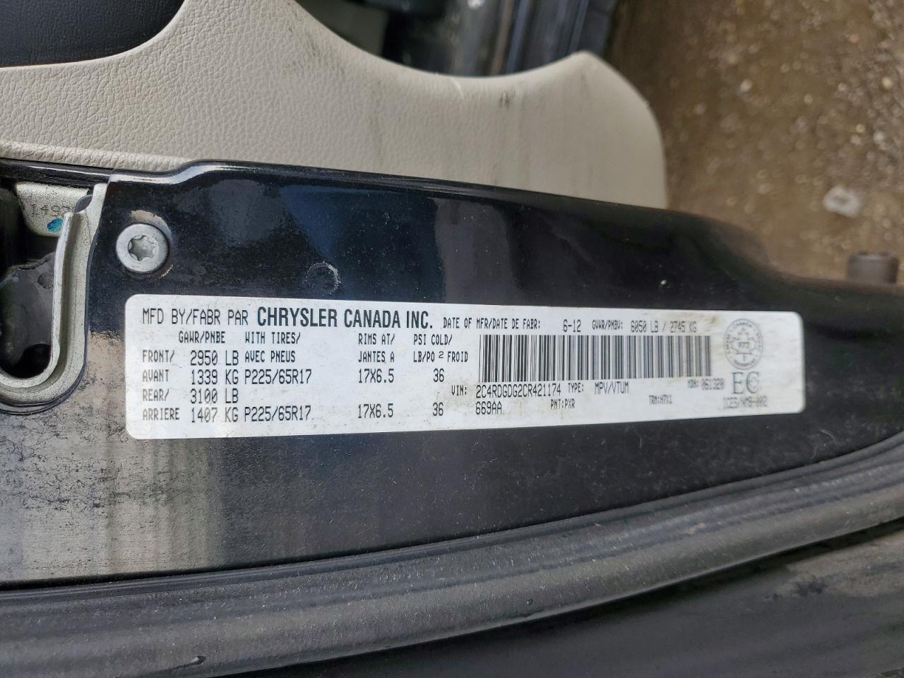 2012 Dodge Grand Caravan Crew Charcoal vin: 2C4RDGDG2CR421174