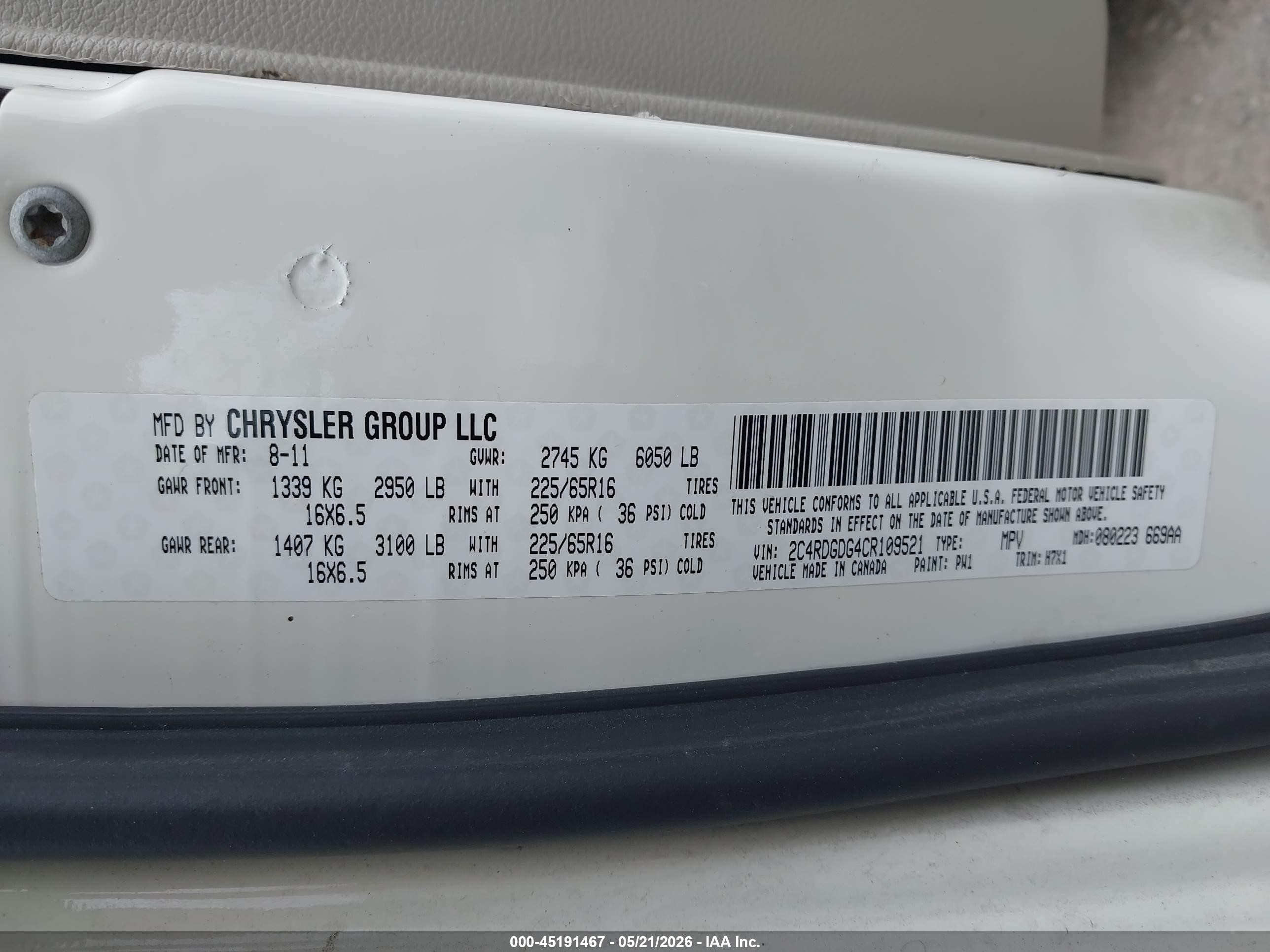 2012 Dodge Grand Caravan Crew White vin: 2C4RDGDG4CR109521