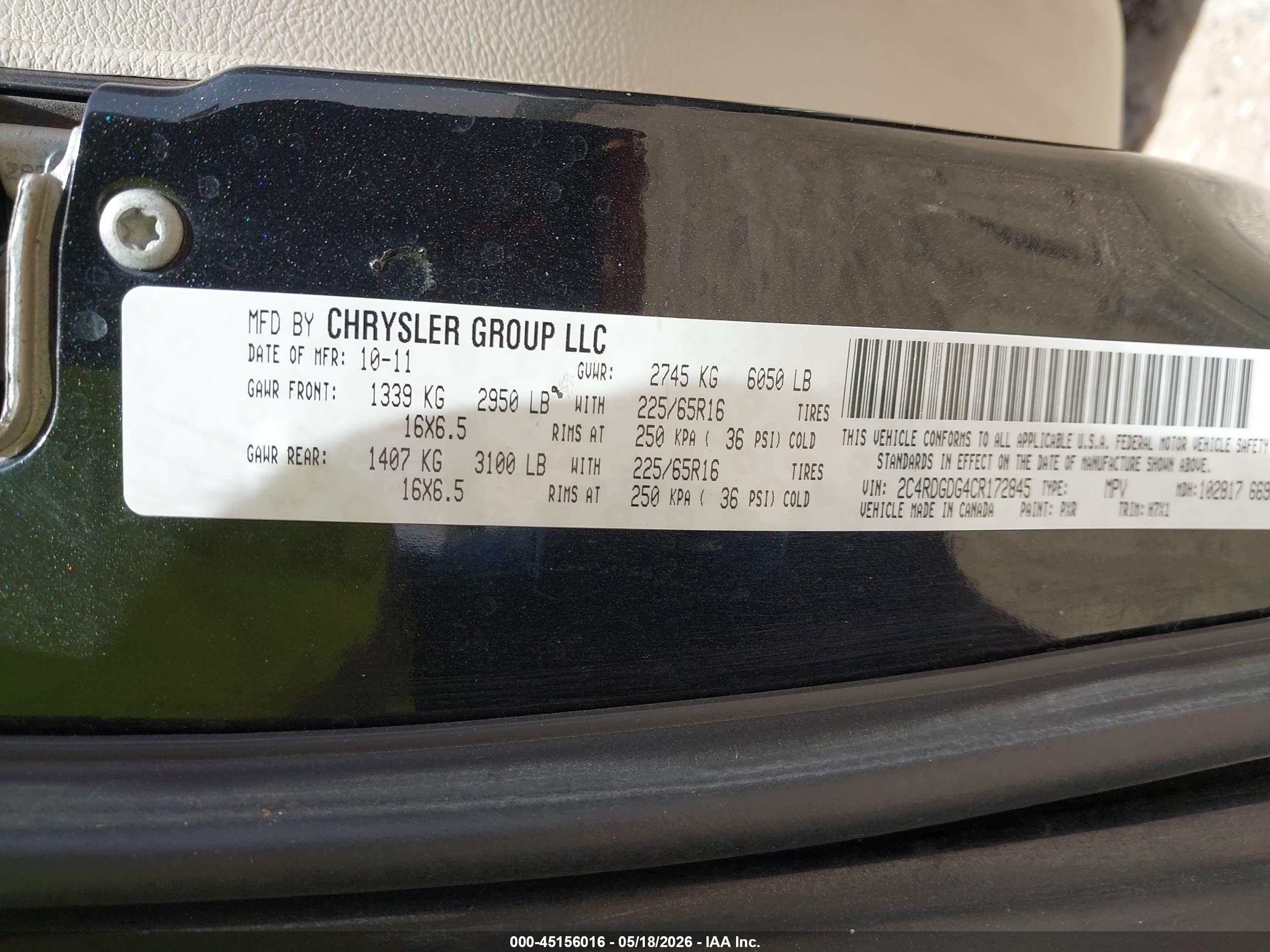 2012 Dodge Grand Caravan Crew Black vin: 2C4RDGDG4CR172845