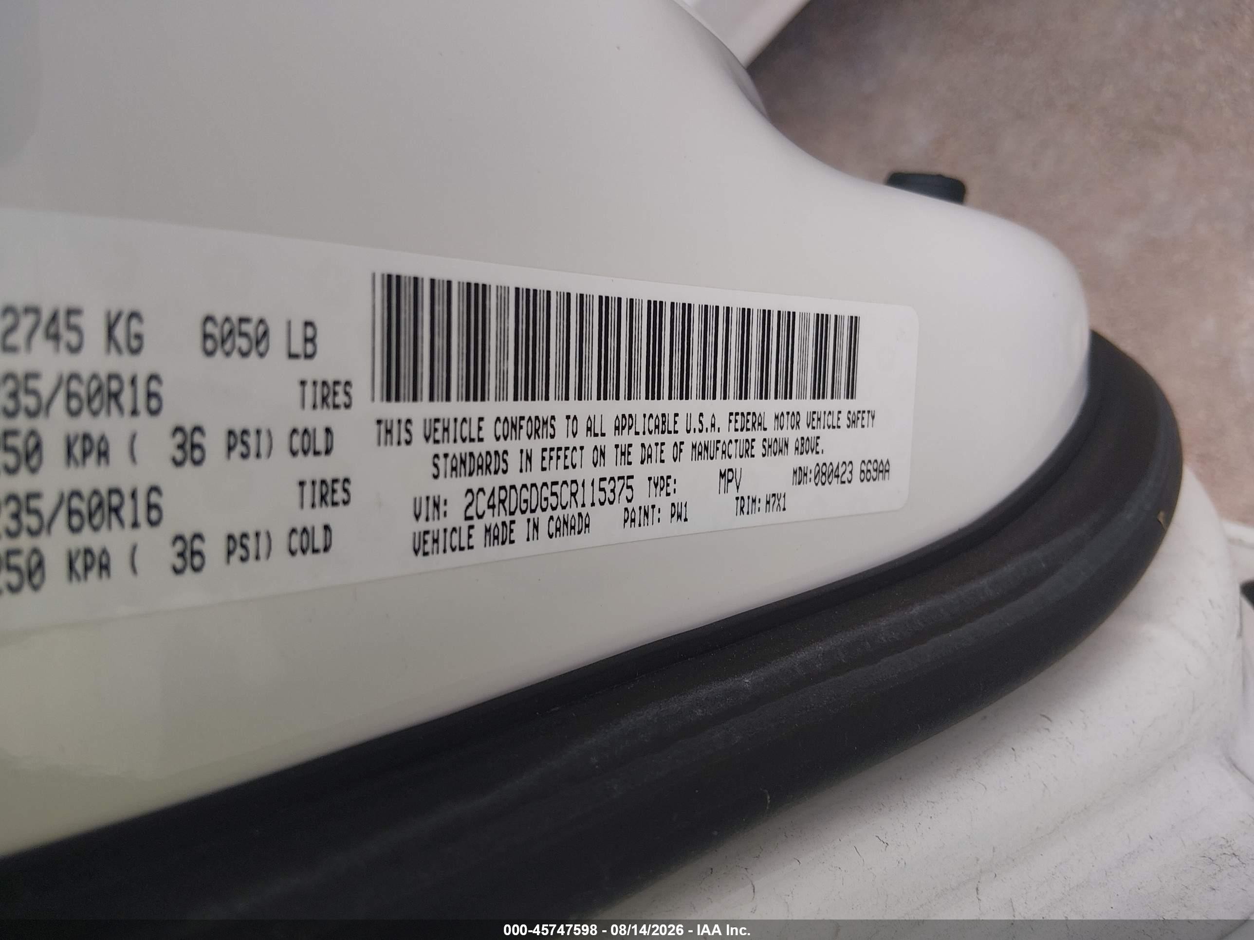 2012 Dodge Grand Caravan Crew White vin: 2C4RDGDG5CR115375
